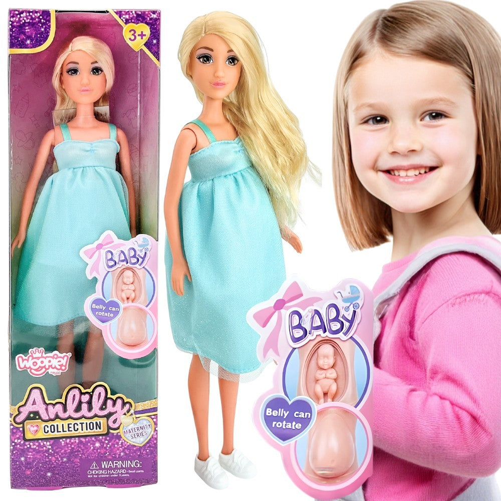 Woopie Royal Lily Doll With Pregnant Belly Baby Blue Dress