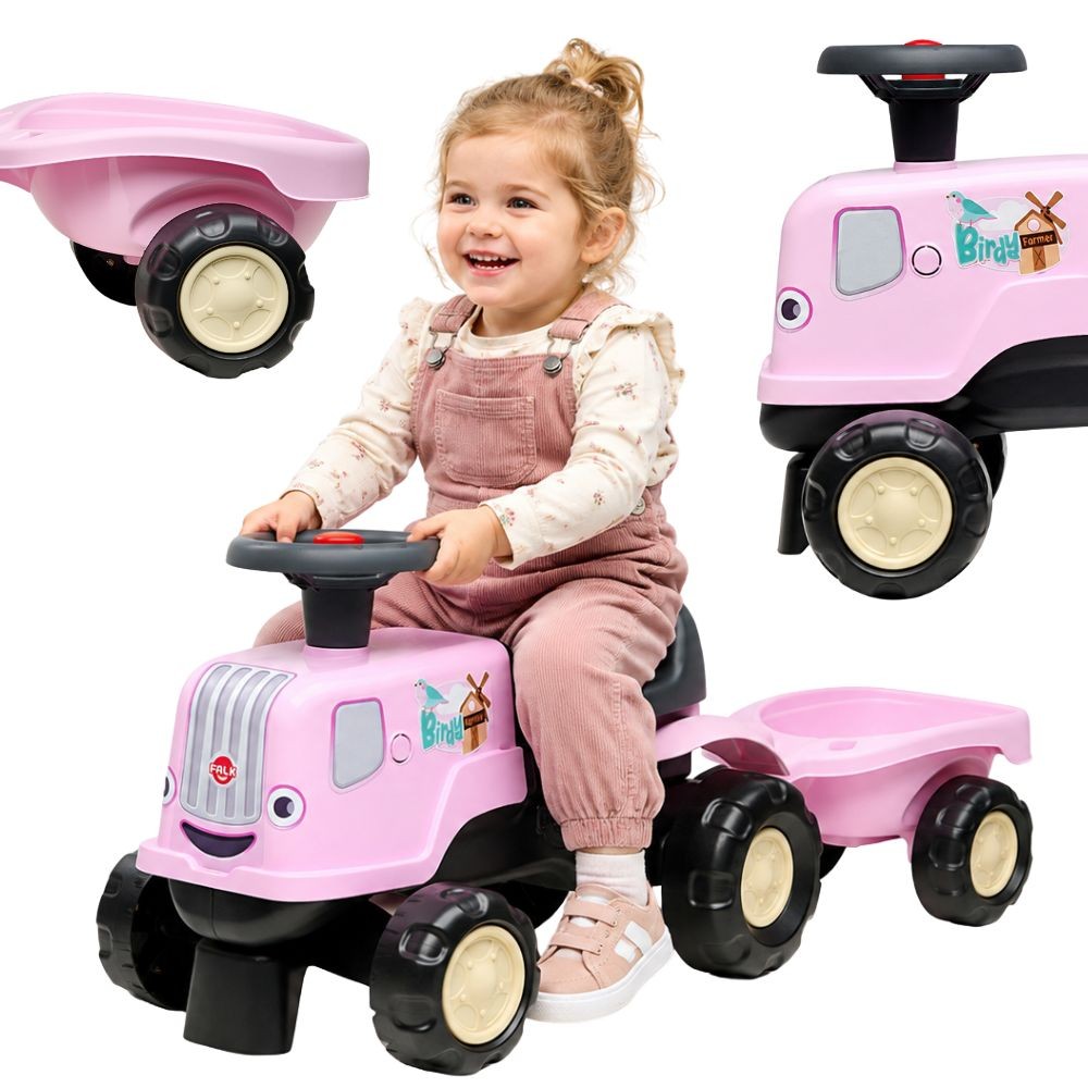 Falk Трактор за возене с ремарке Birdy Farm Pink 1-3 години