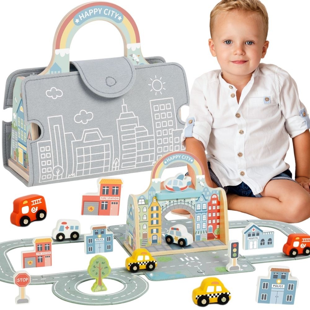 Ensemble de sacs de voitures portables Tooky Toy Mini City