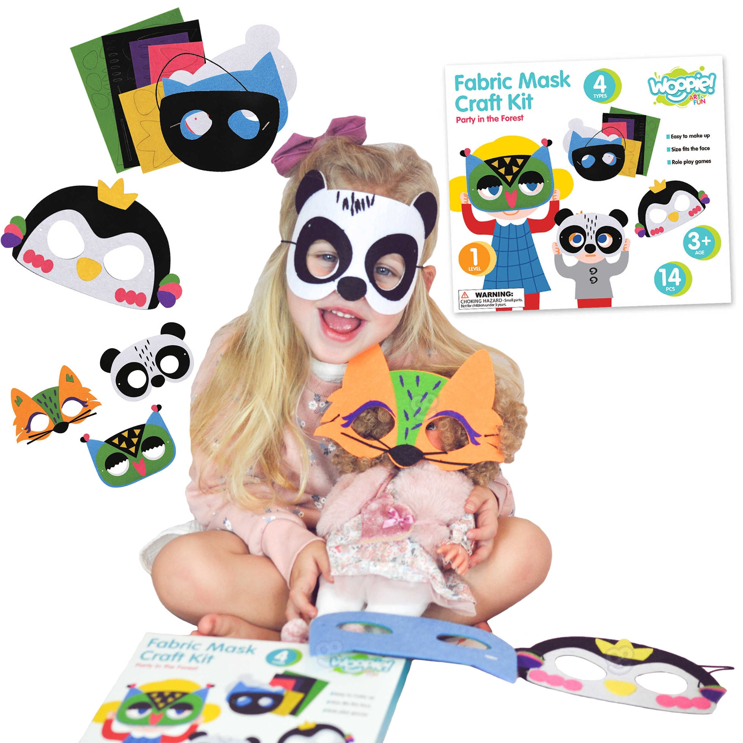 Woopie Art&fun Творчески комплект маски от филц Направи си сам 4 бр.