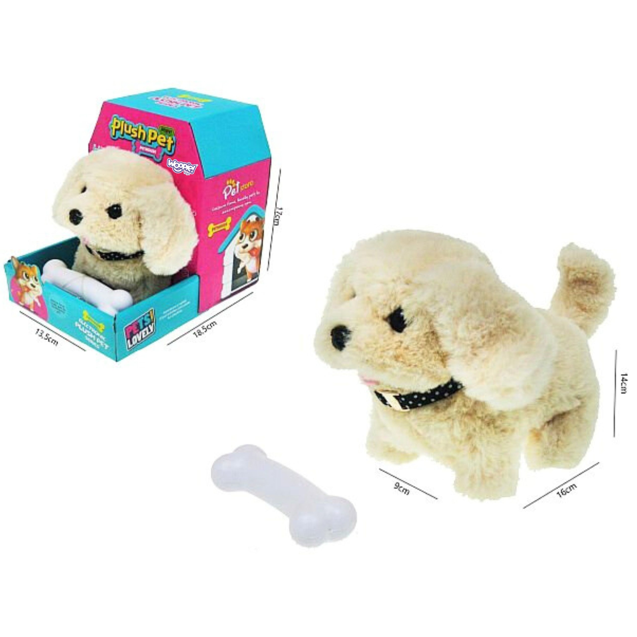 Woopie Interactive Plush Dog With Bone Bichon Golden Retriever