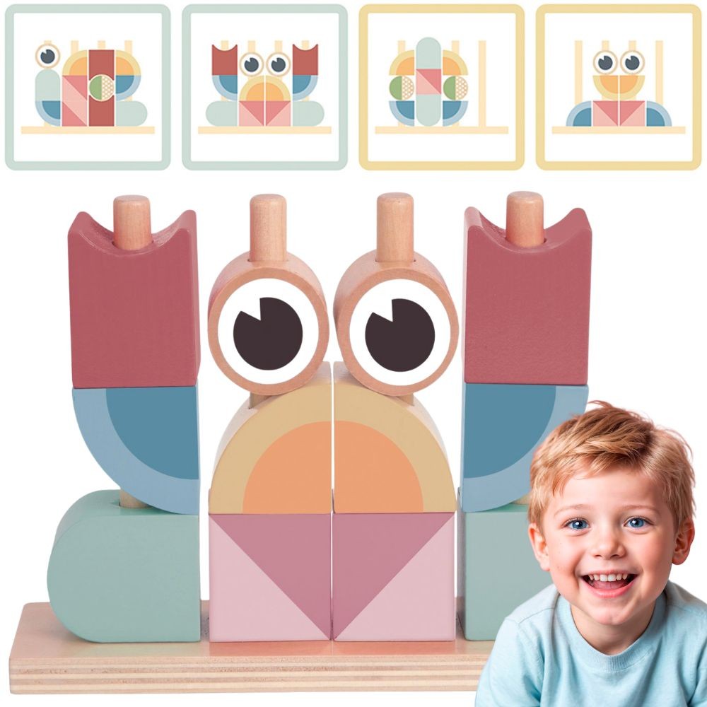Tooky Toy Рак Дървени пъзели Купчини Блокове Пастел