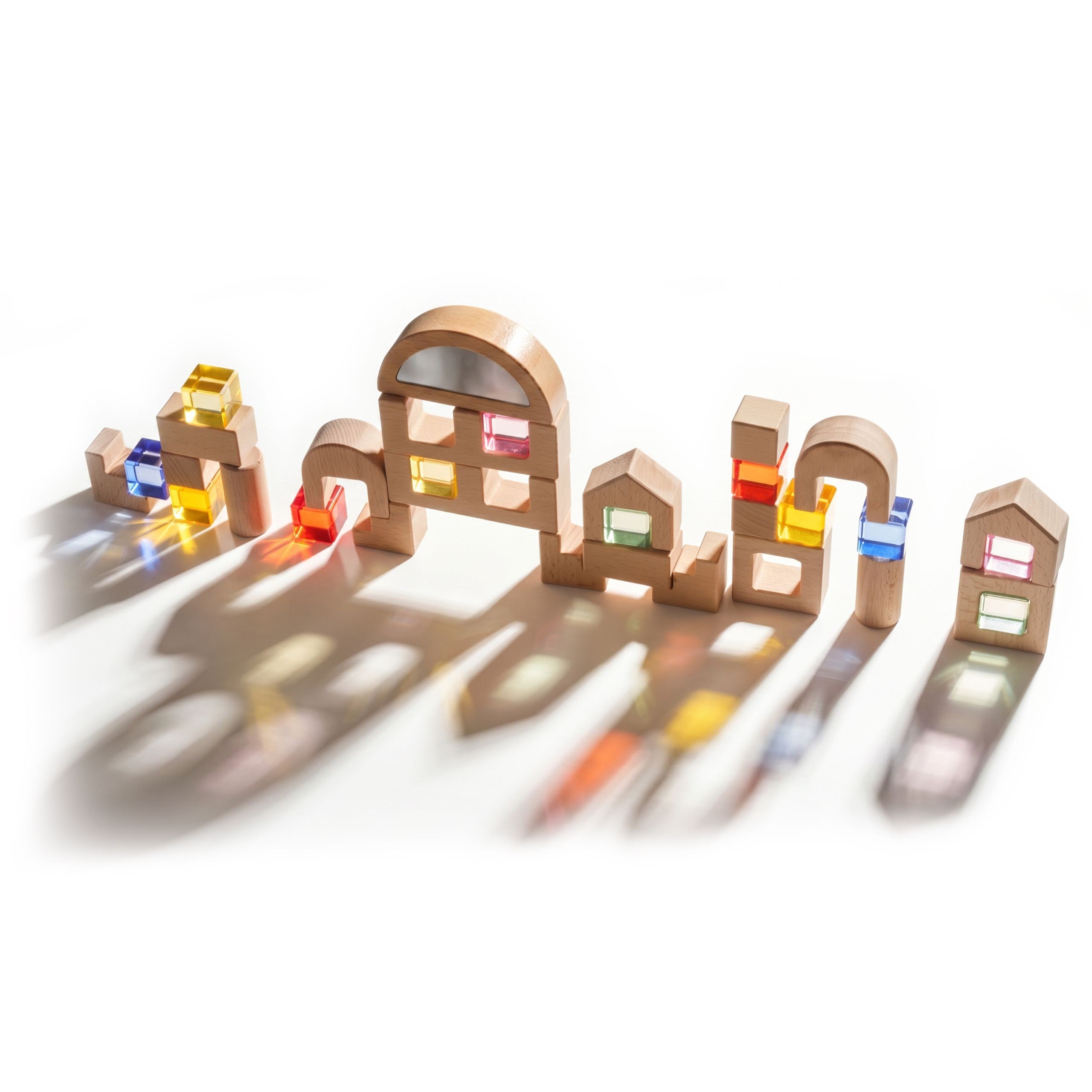 Viga Wooden Construction Blocks With Colored Windows 32 Pcs.