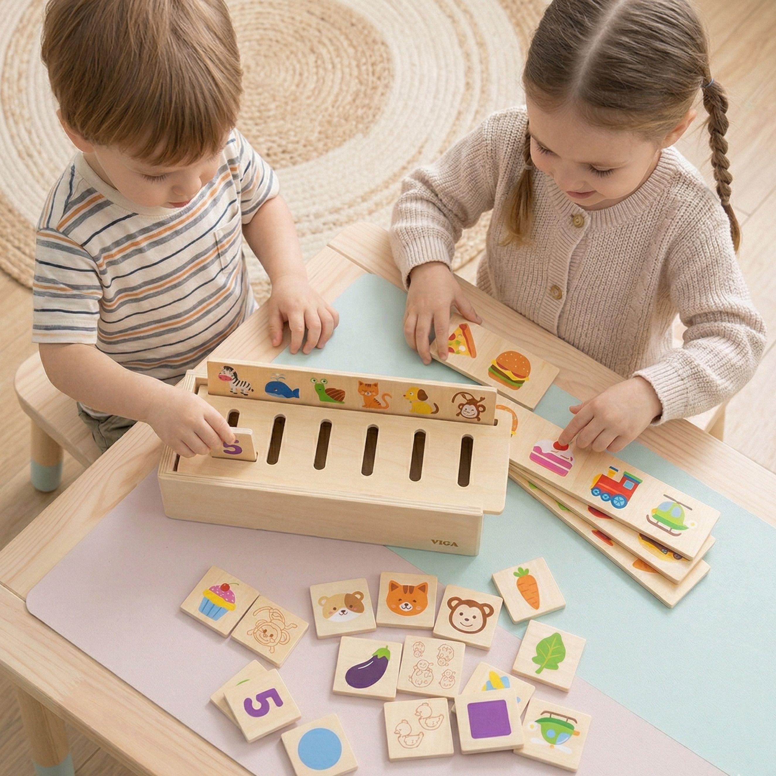 Viga Joc Educativ Sortator Lemn Animale Fructe Legume Montessori