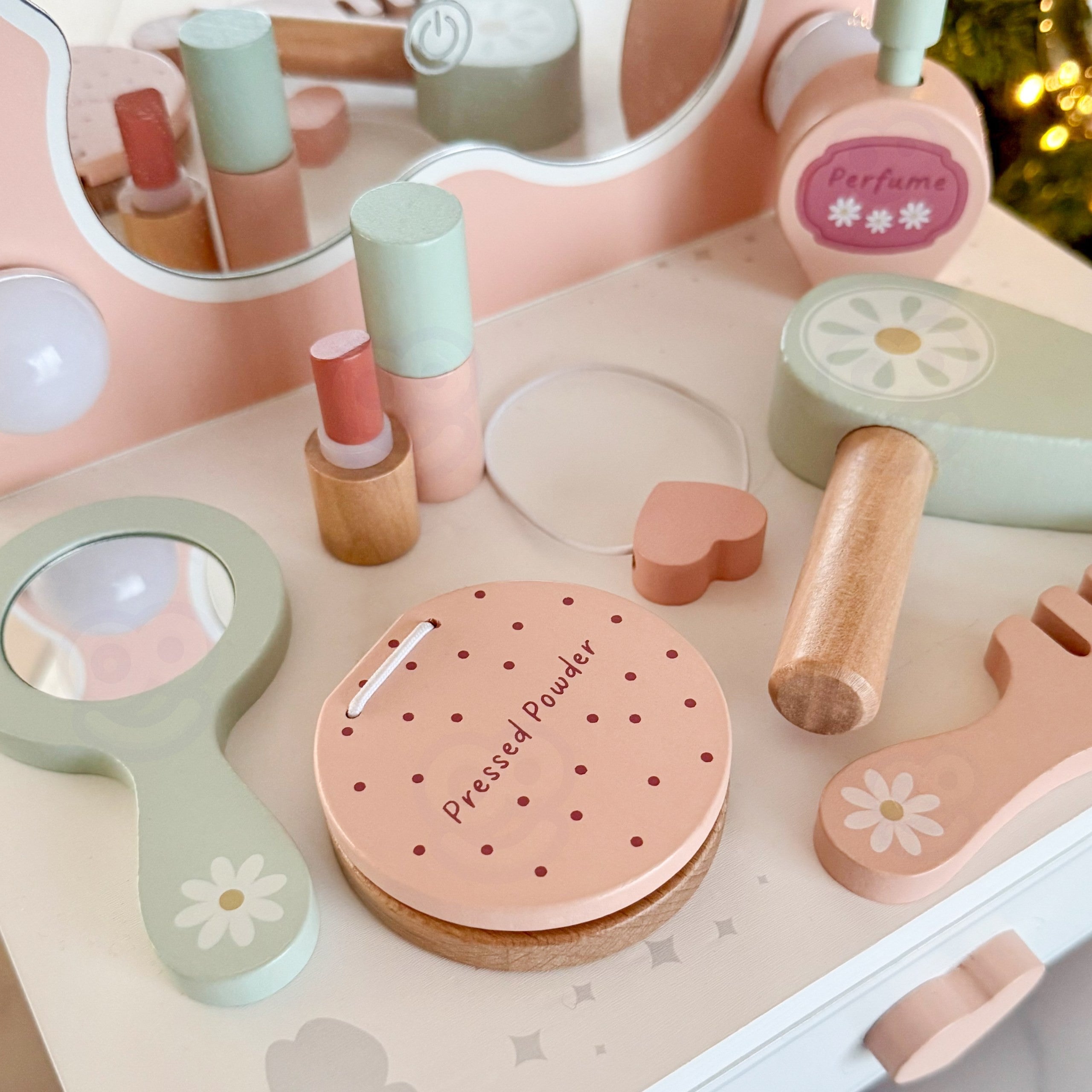 Tooky Toy Wooden Butterfly Dressing Table Accessories Mirror With Led Lighting + Cosmetics