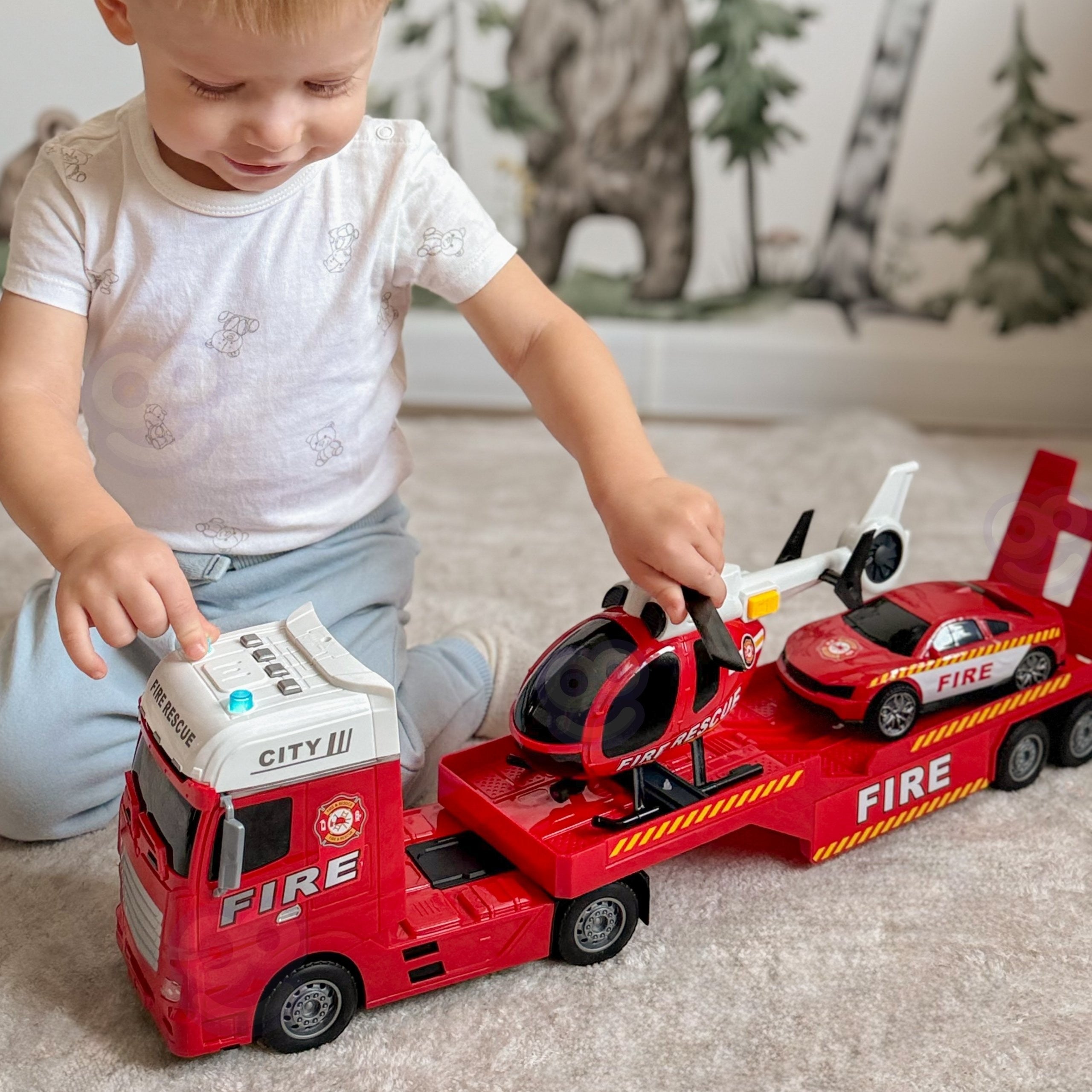 Woopie Juego de vehículos Camión de bomberos Helicóptero Coche Luz de sonido