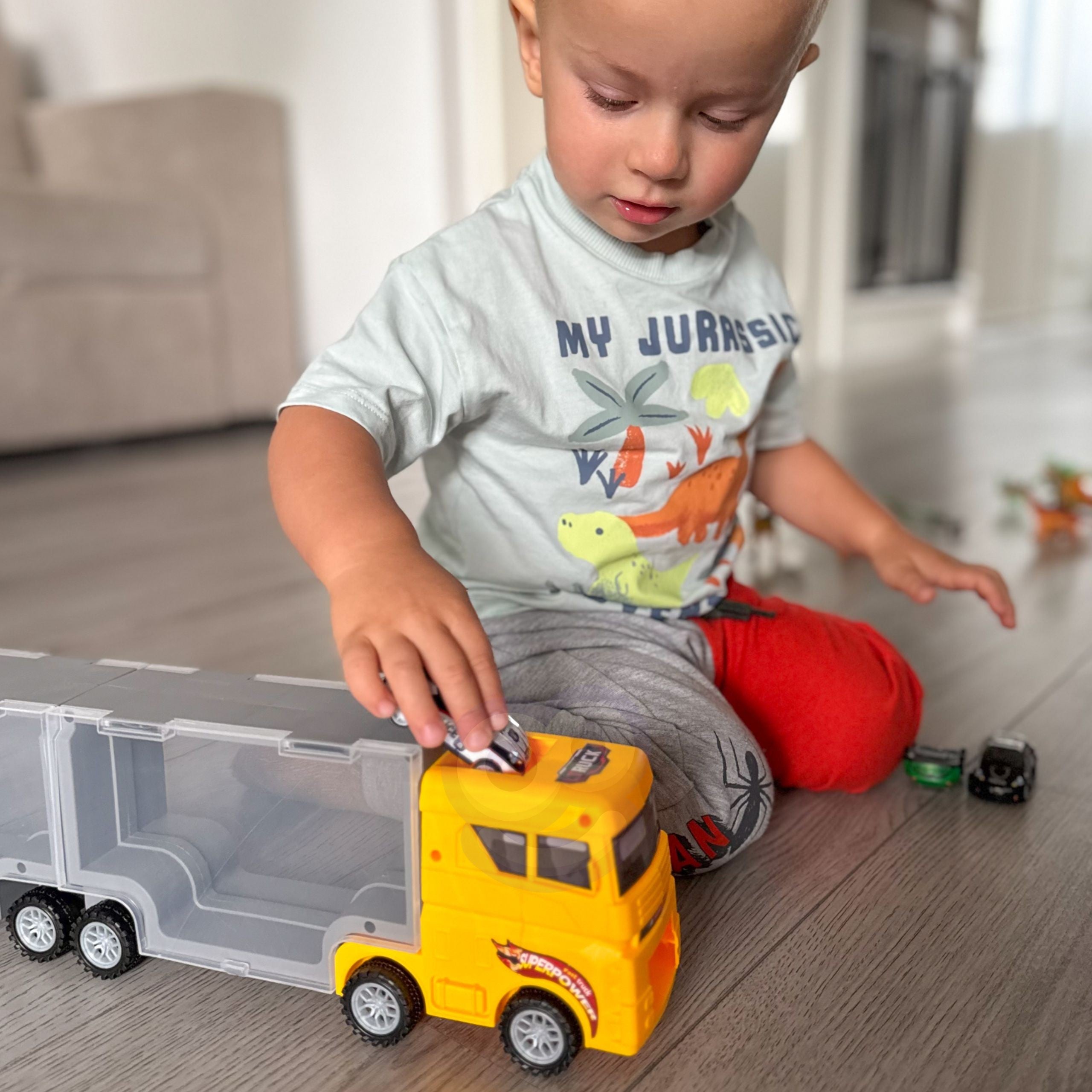 Conjunto + modelo de dinossauro Woopie Truck Transporter 2 em 1