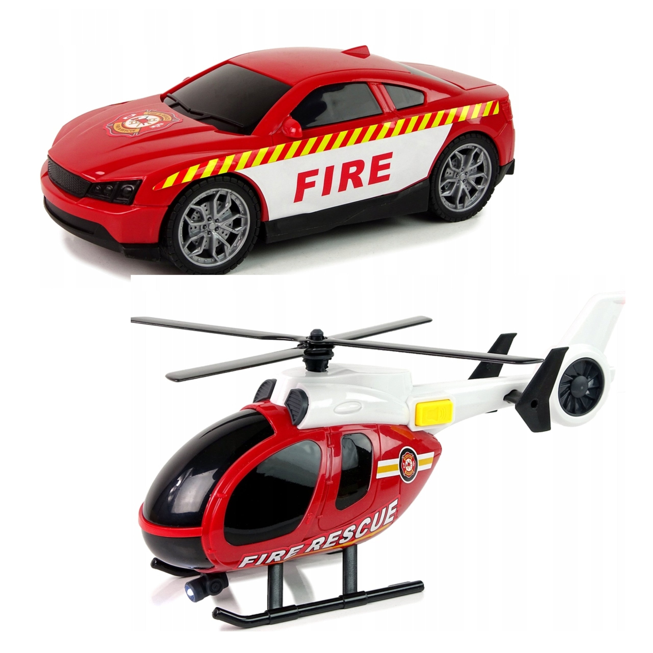 Woopie Juego de vehículos Camión de bomberos Helicóptero Coche Luz de sonido