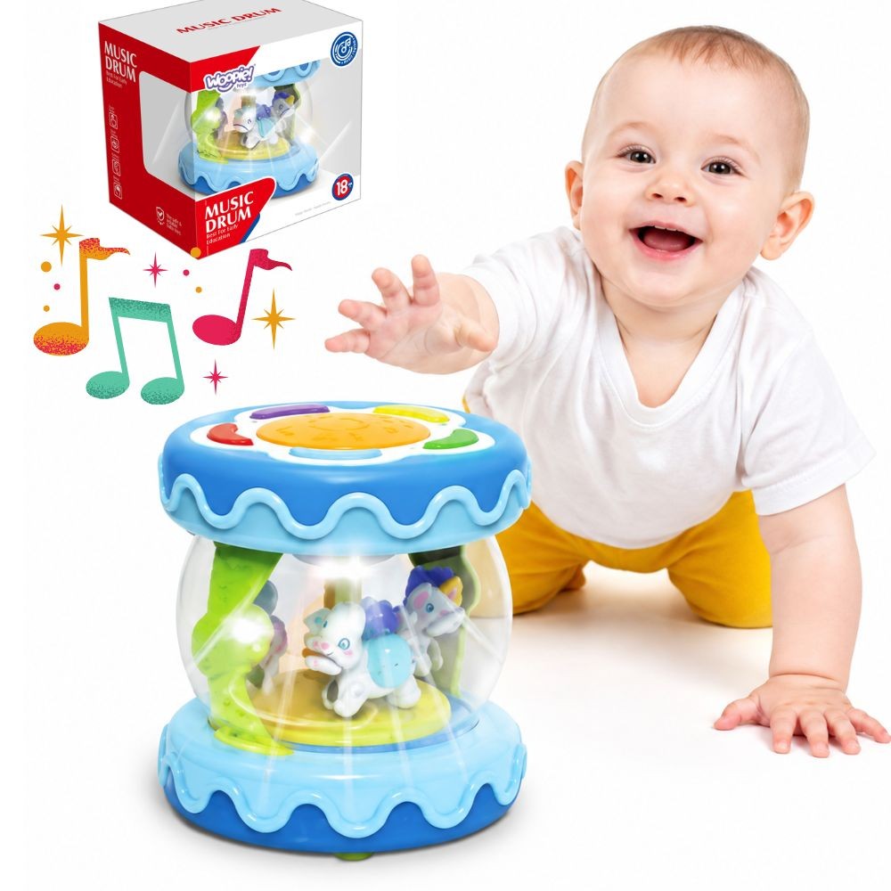 Woopie Baby Drum Music Box Projecteur 3-en-1 Jouet Musical pour Bébés + Rouleau pour Apprendre à Ramper