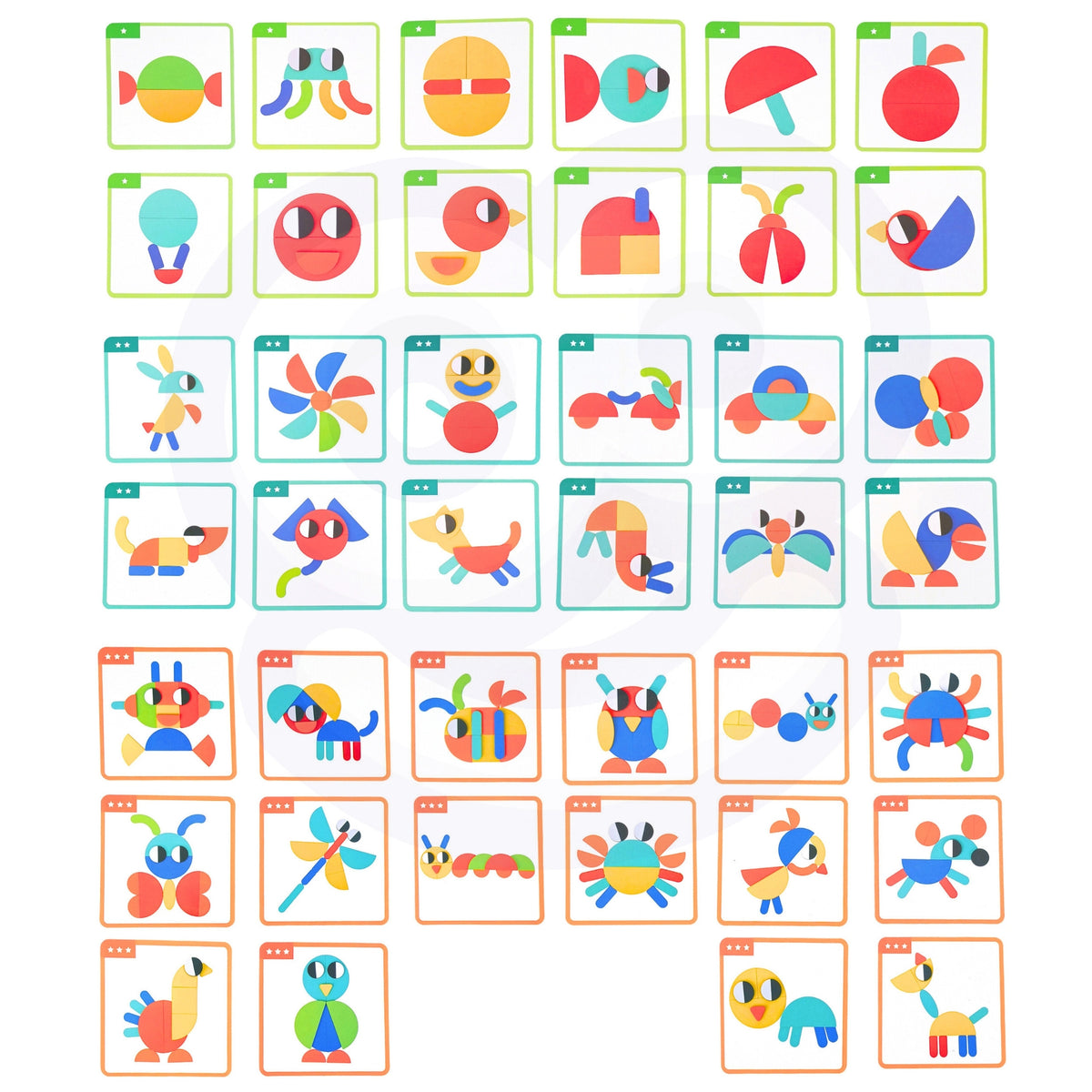 Woopie zelené drevené montessori puzzle 40 vzorov na vytvorenie 55 kusov s certifikáciou Fsc