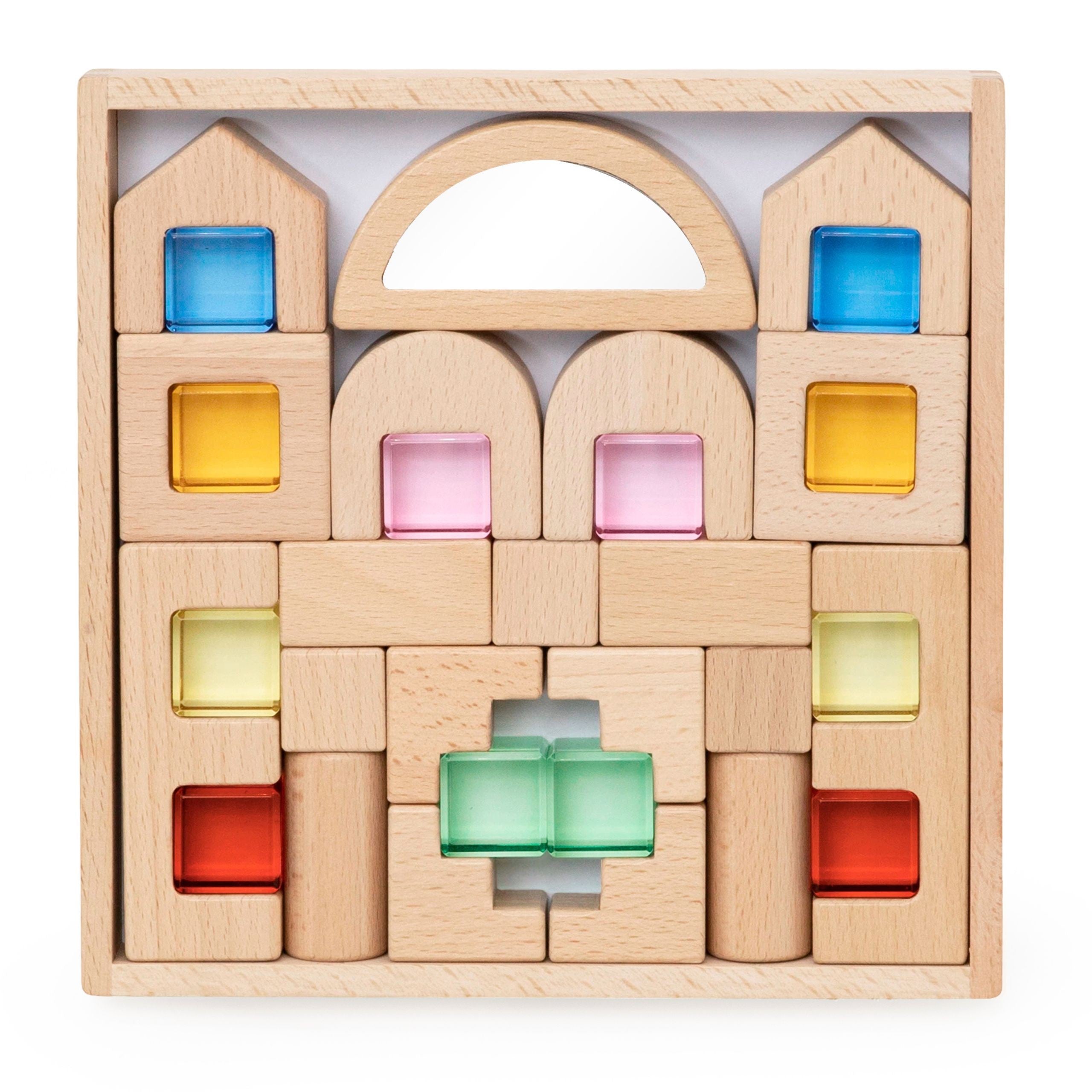 Viga Wooden Construction Blocks With Colored Windows 32 Pcs.