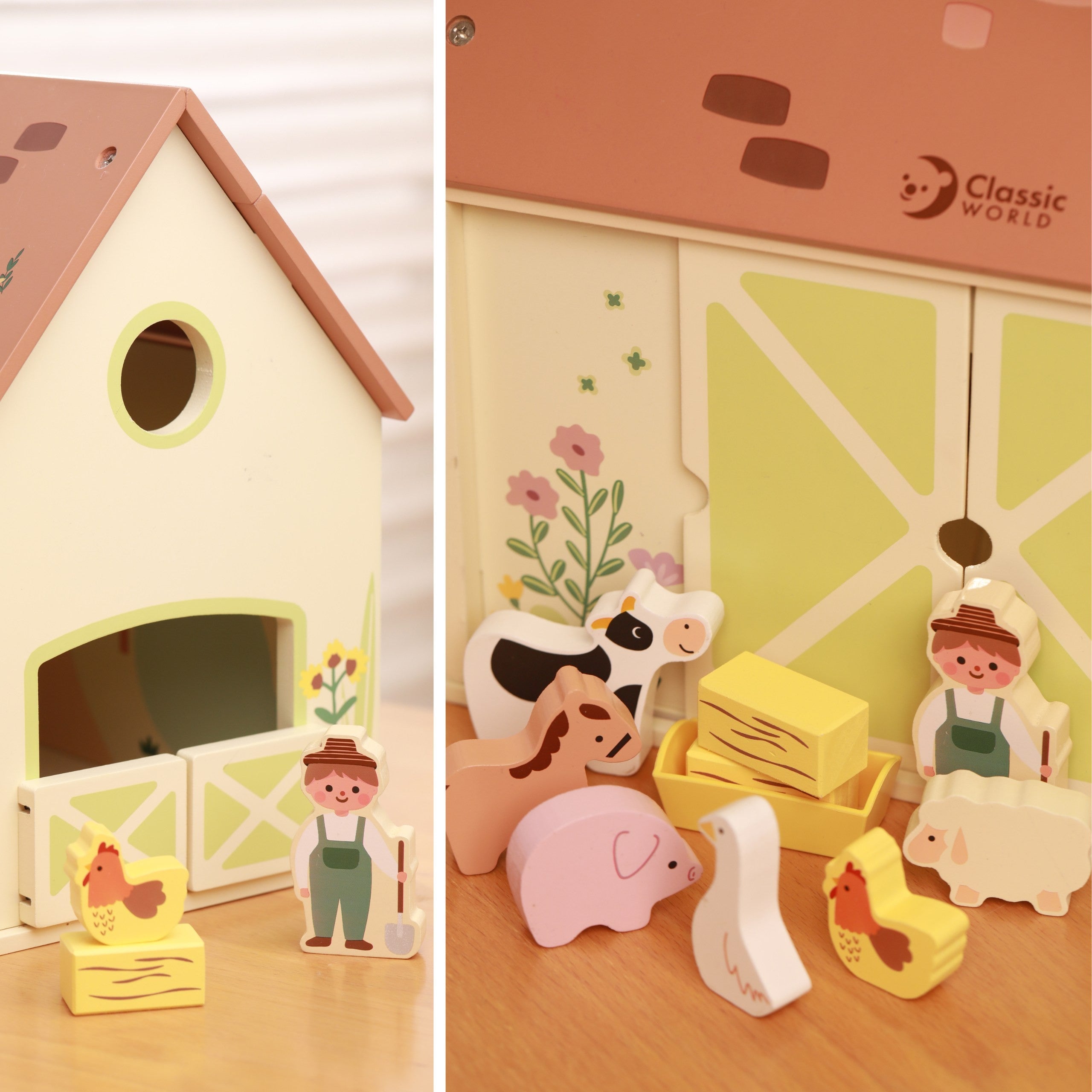 Classic World Wooden Farm House Vintage Figure Set 17 Pcs.