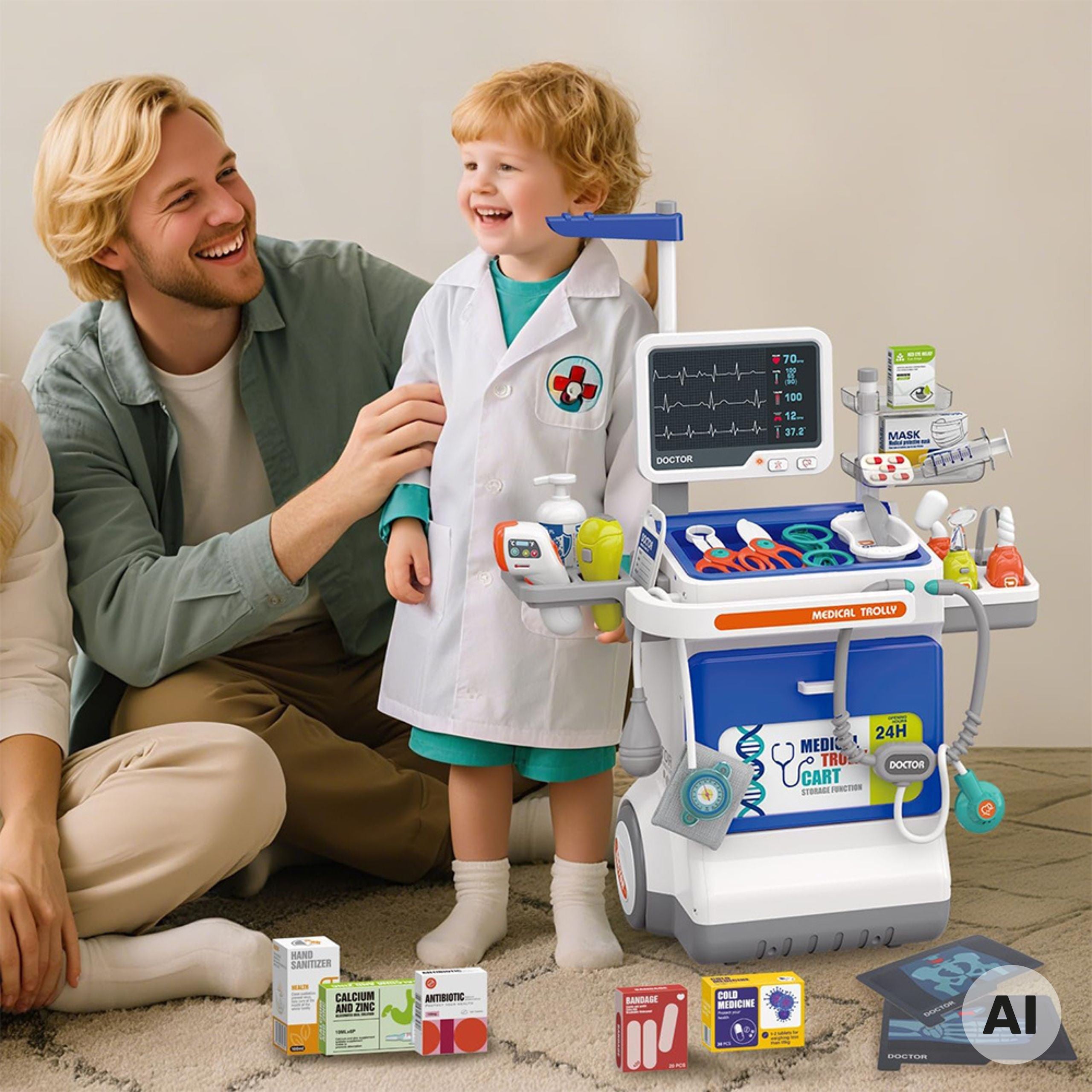 Woopie Interactive Little Doctor's Trolley Medical Set X-ray 115cm