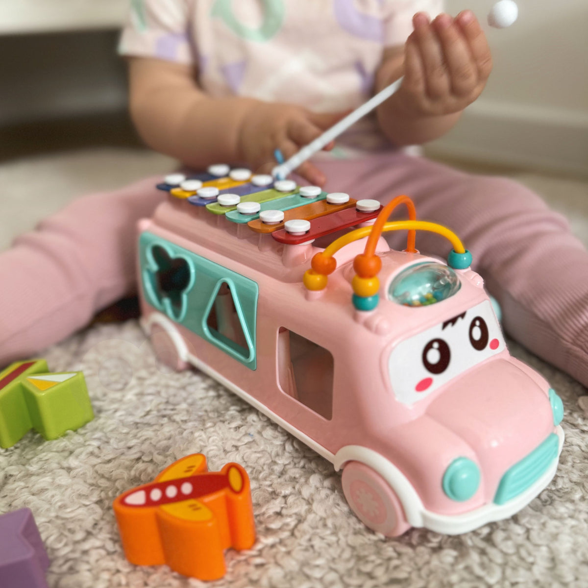 Woopie Baby Musical Car Sorter S činely Růžové