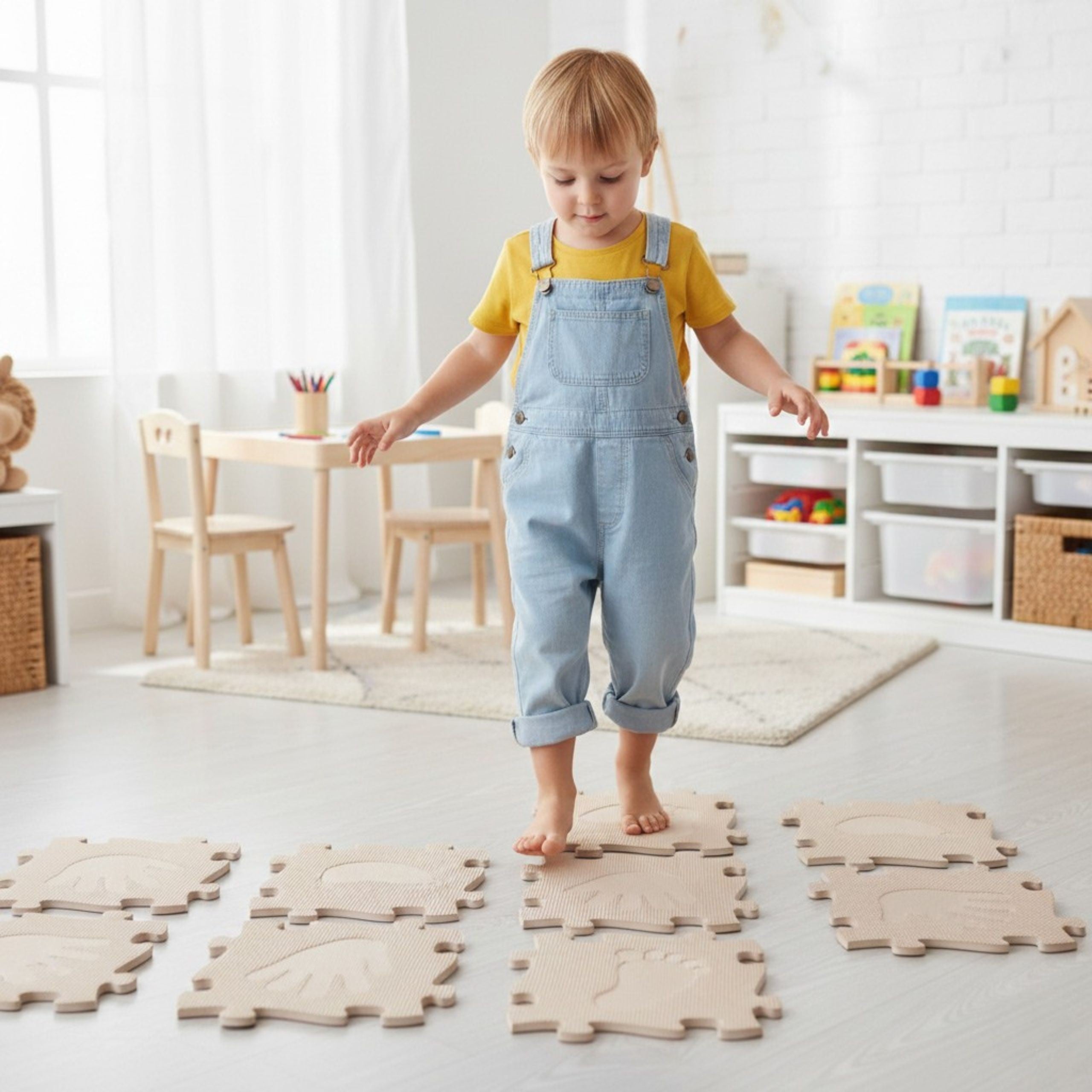 Woopie Sensory Mat Orthopedic Puzzle Hands And Feet 16 Pieces - Beige