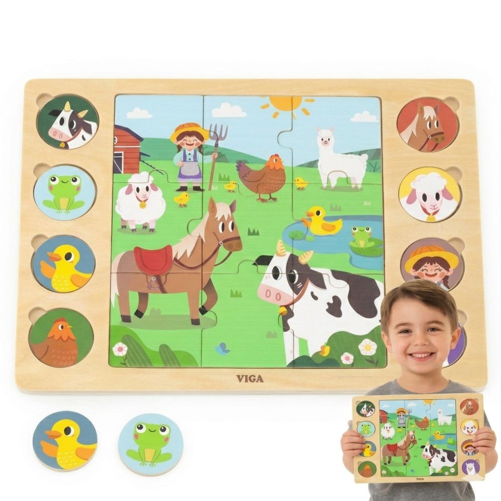 Viga Puzzle in Legno Indovina L'Ombra - Puzzle Fattoria 17 Pezzi