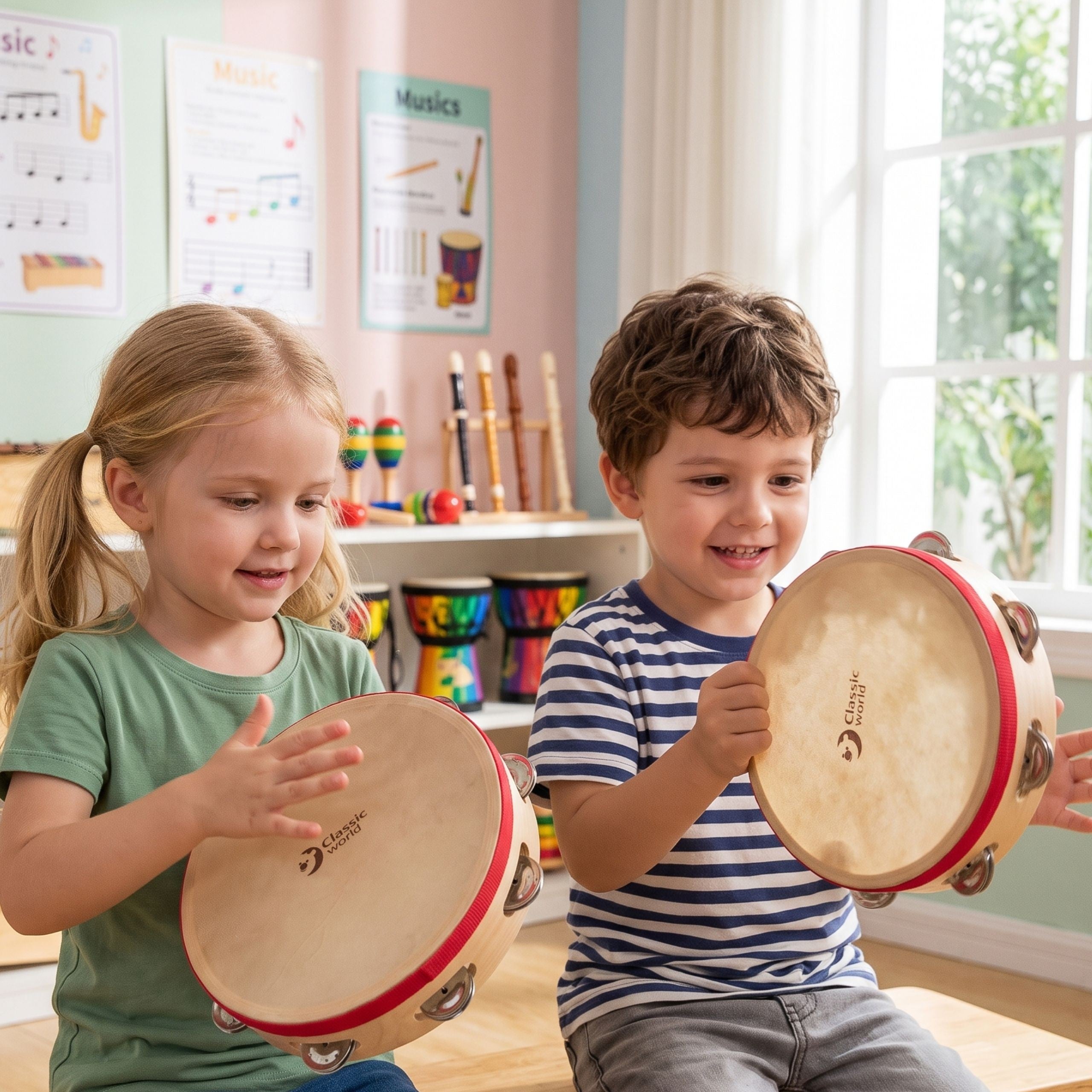 Classic World Edu Musical Instrument Tambourine 25 Cm