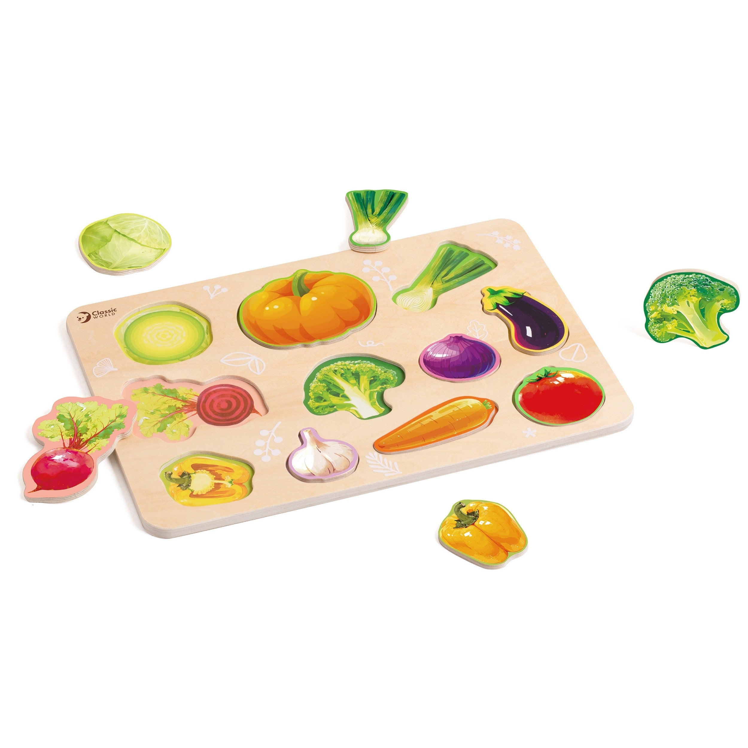 Quebra-cabeça de vegetais Montessori de madeira do mundo clássico
