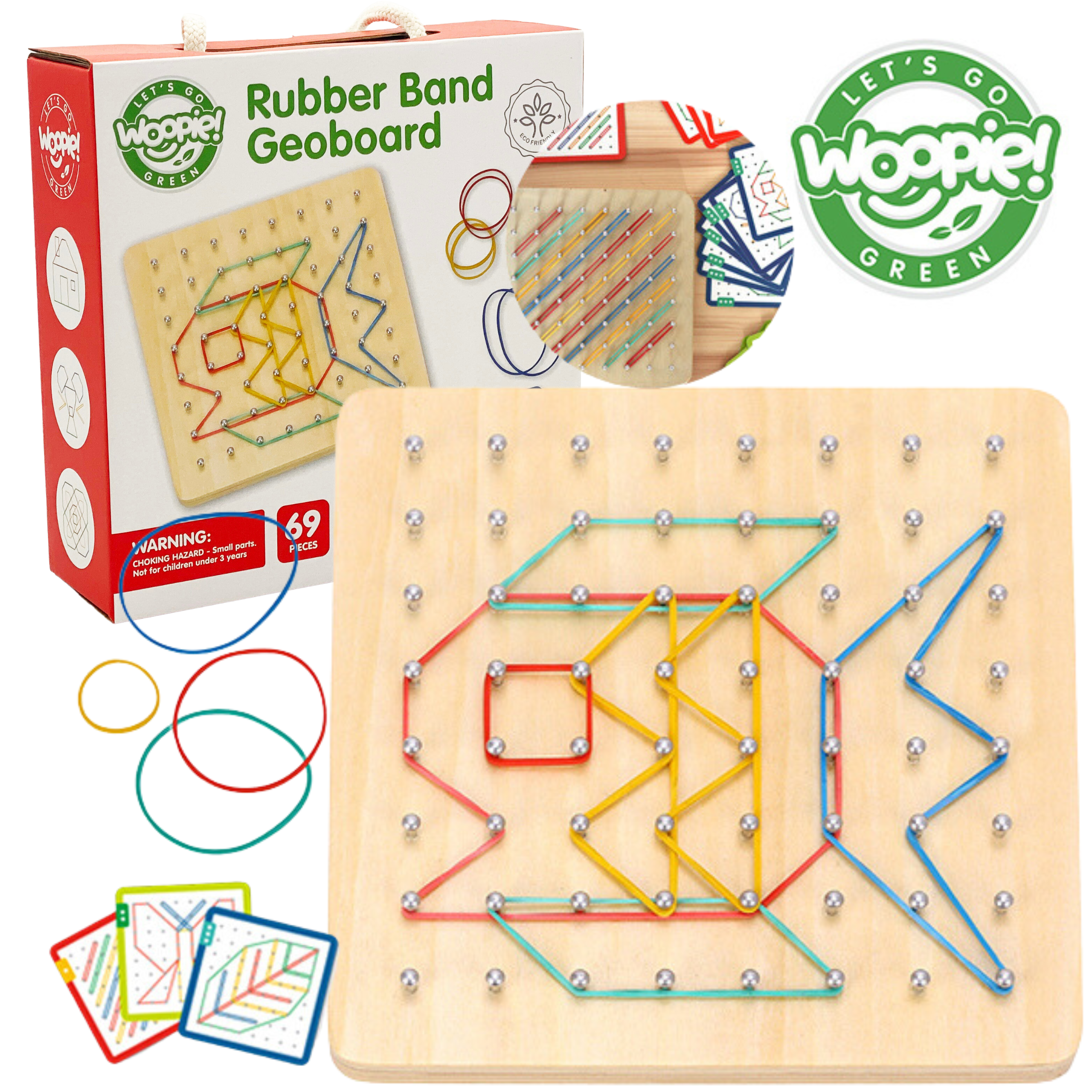 Woopie Green Geoplan With Rubber Bands Wooden Puzzle 69 Pieces Fsc Certified