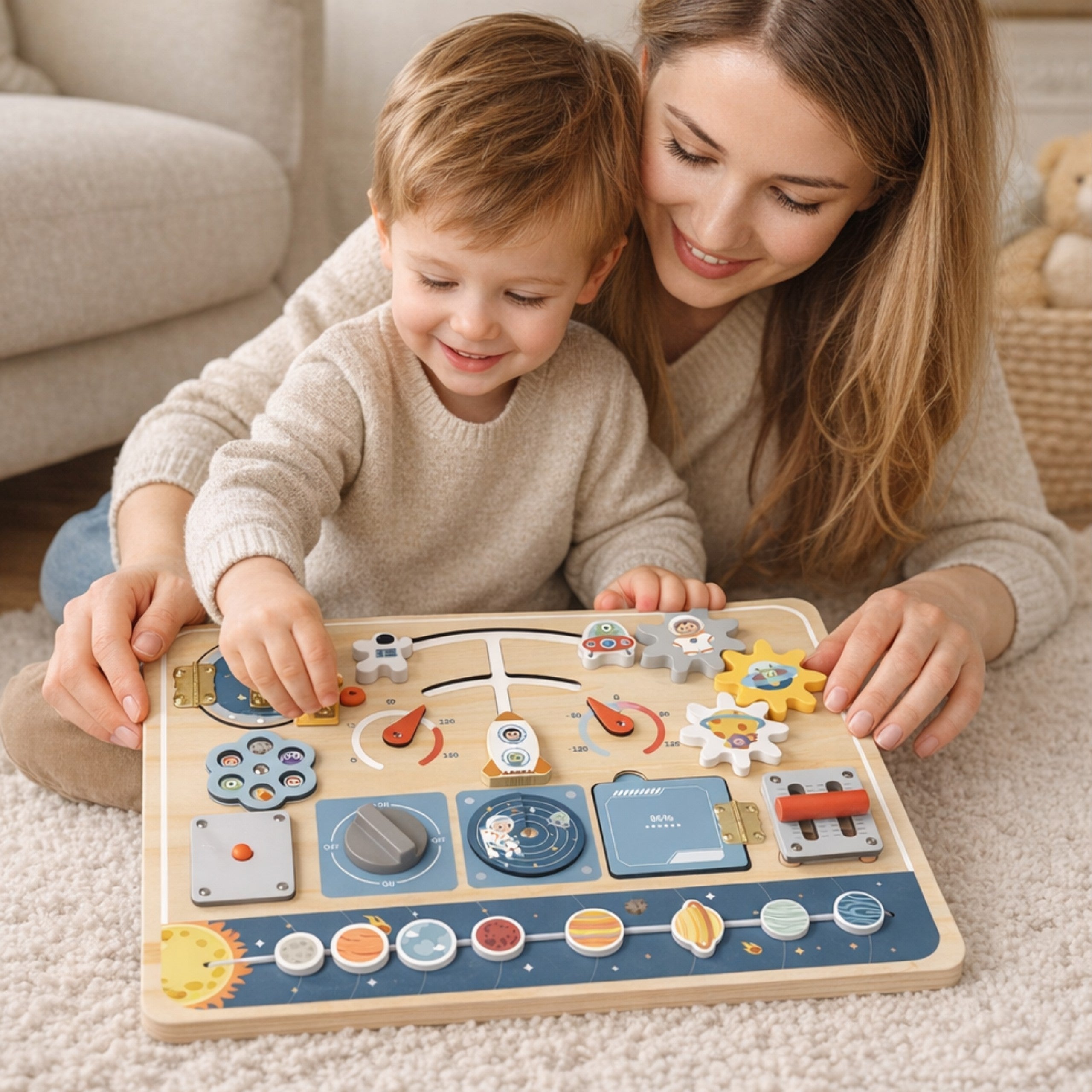Tooky Toy Дървена Монтесори Образователна дъска Астронавт Космически кораб