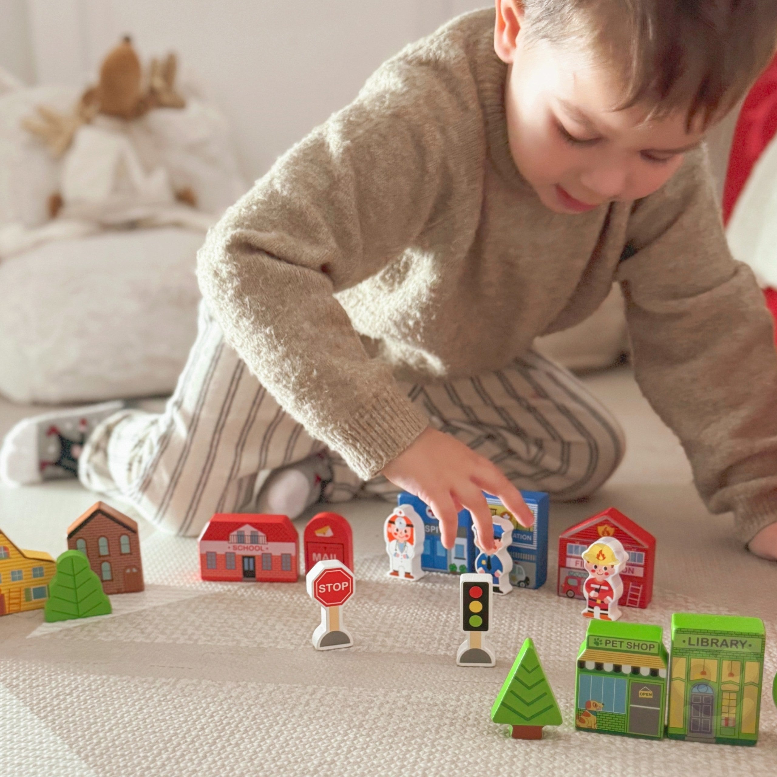 Tooky legetøj træ sæt af bygninger og figurer City