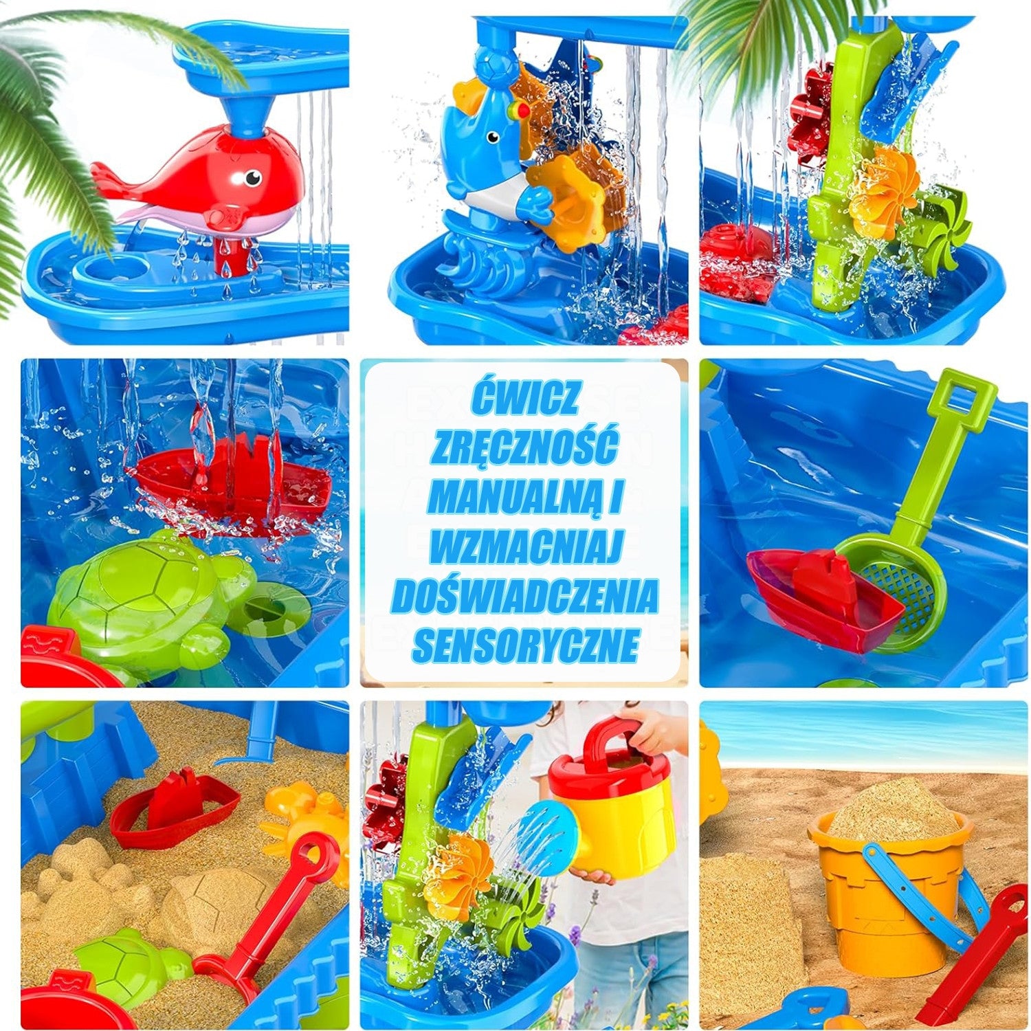 Vodní stůl Woopie Obrovský vodní park 6v1 Sandbox Waterfall Water Track 6úrovňový modulární