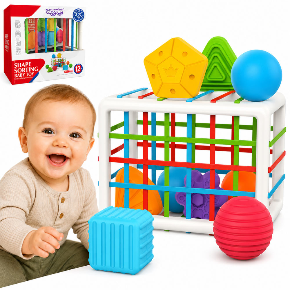 Woopie Baby Fleksibel Sensory Cube Sorter Til Børn Farverige Former 13 Stk.