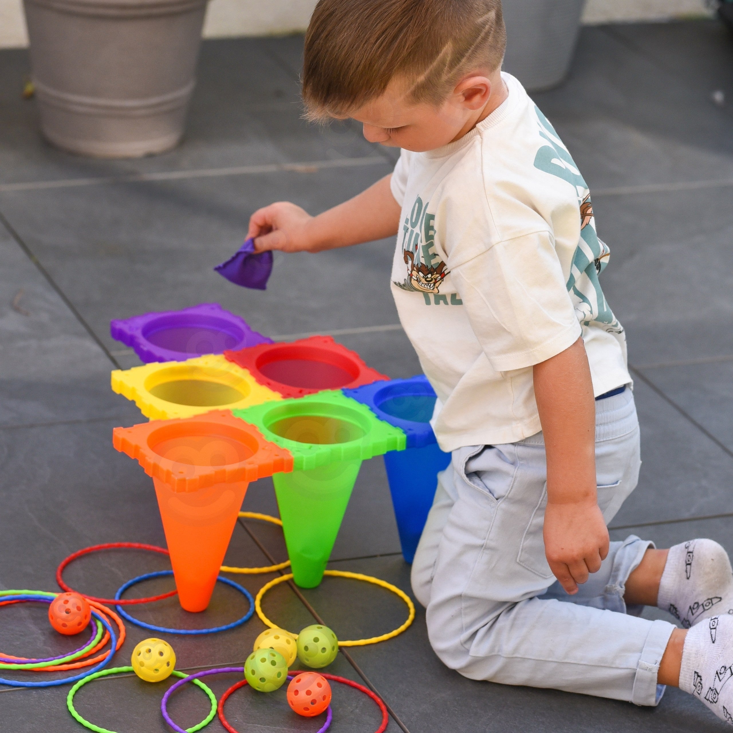 Woopie Garden Game Set 3 In 1 Throw At The Target Cones Hoops Bags 30 Pcs.