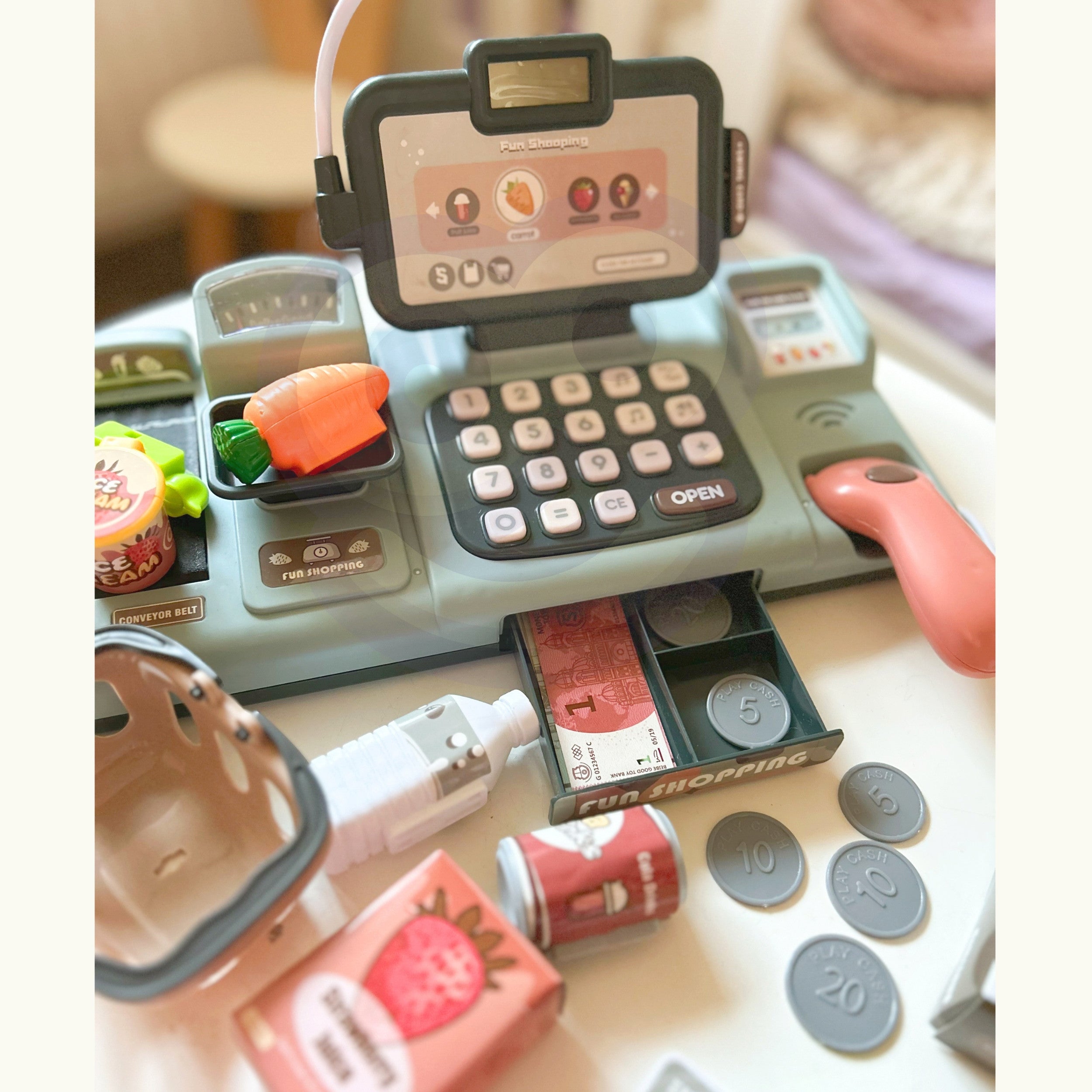 Woopie Kids' Cash Register Scanner Scale Microphone + 25 Accessories