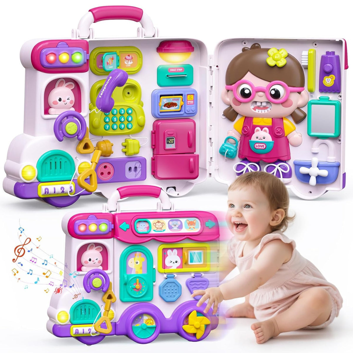 Woopie Baby Interactive Manipulative Board Busy Car Suitcase 3in1 Sound Light