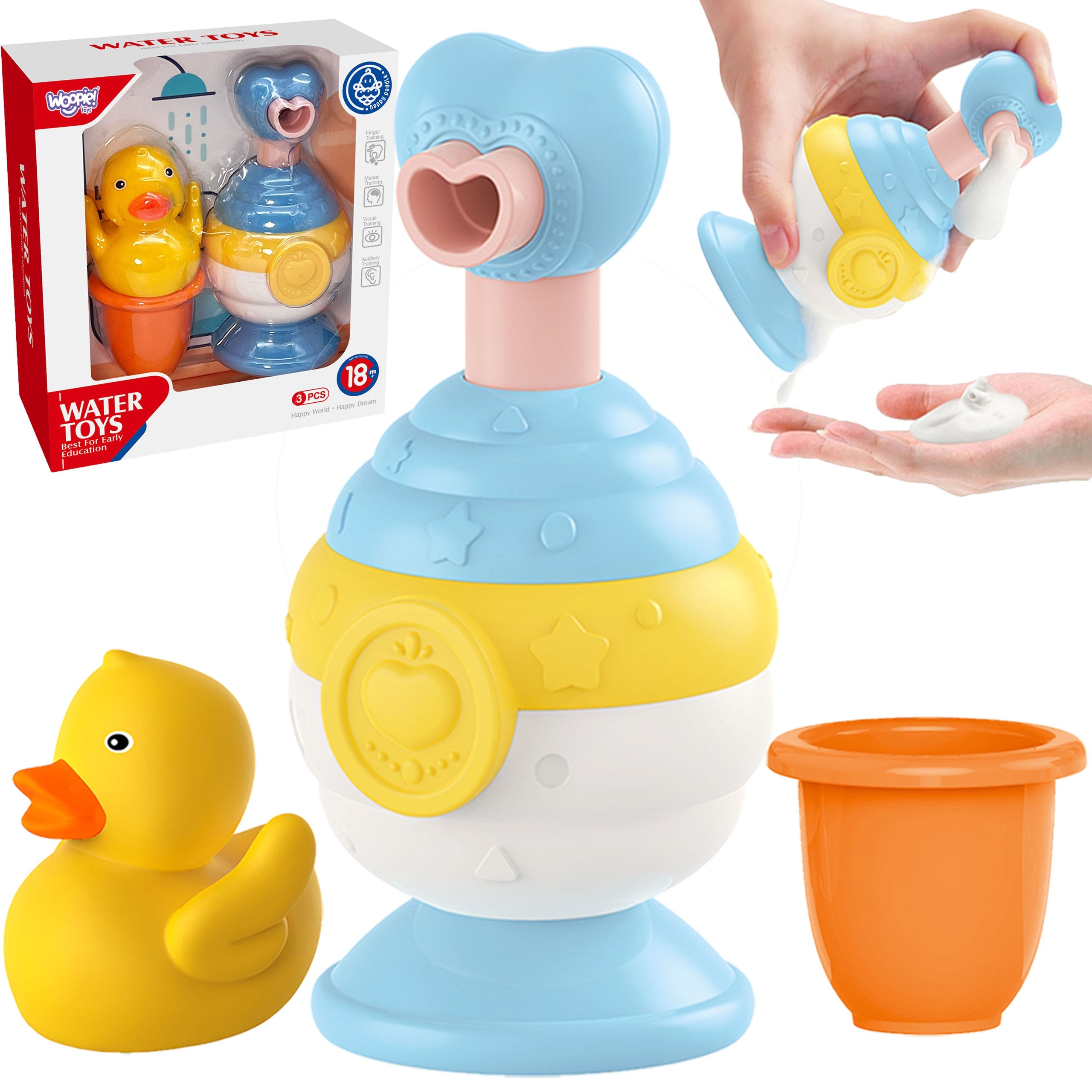 Woopie Бебешки играчки за баня Комплект чаша + пате + дозатор за сапун