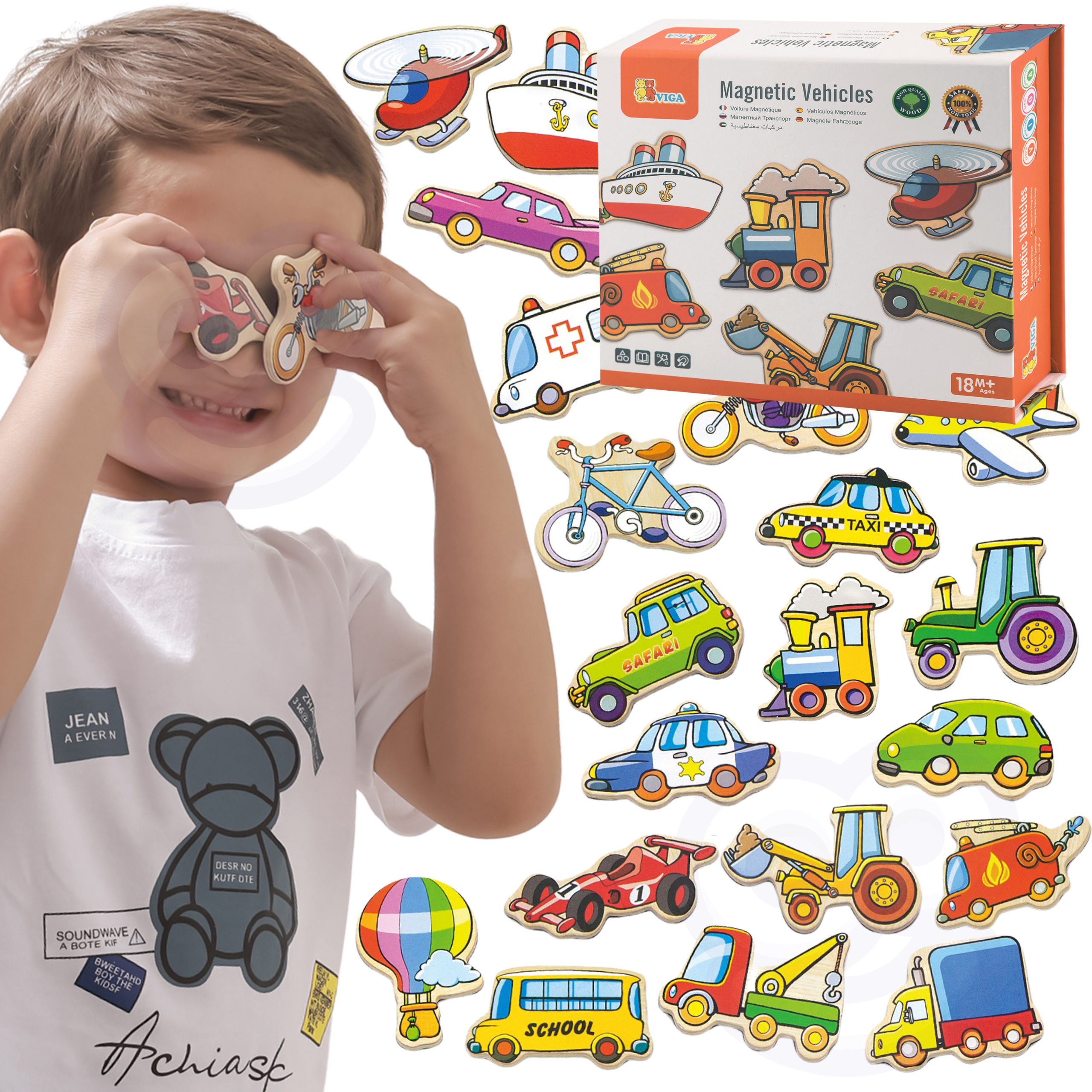 Viga Wooden Vehicle Magnets Set