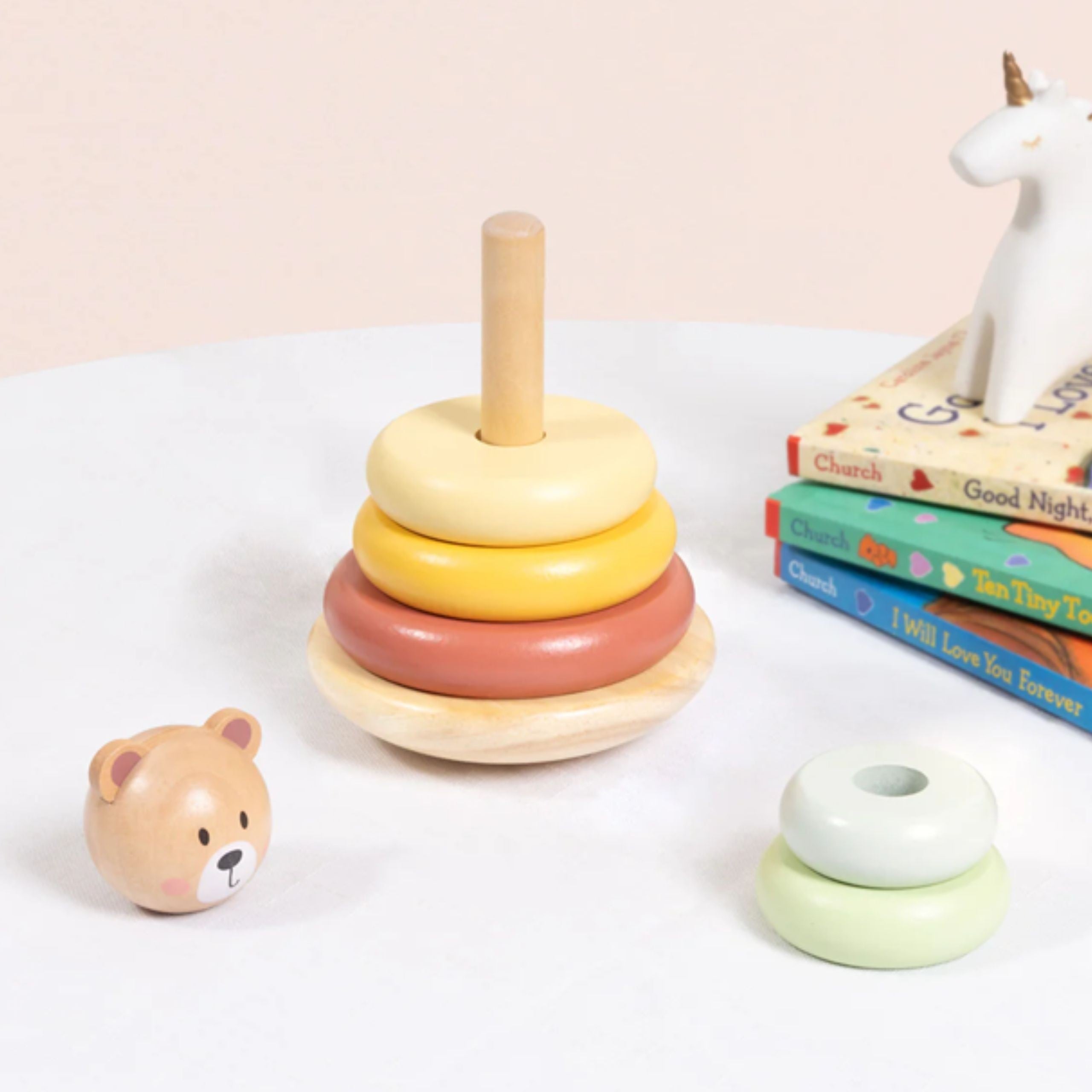 Tooky Toy Træ Sensorisk Puslespil Pyramide Bamse Sensorisk Farverig Stabler