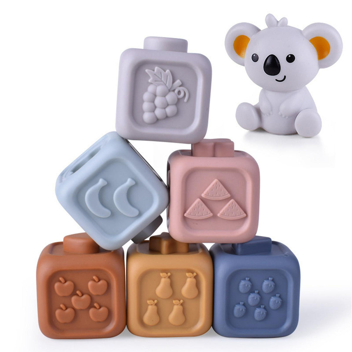 Woopie Baby Lernpyramide Set Sensorische Blöcke 2in1 Beißring Zahlen
