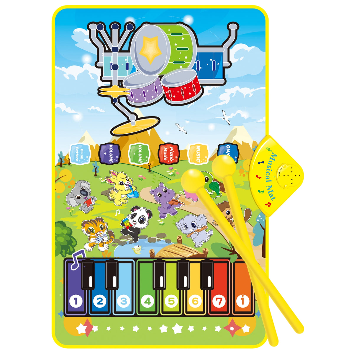 Woopie Musical Mat Animals Piano interativo e bateria 2 em 1