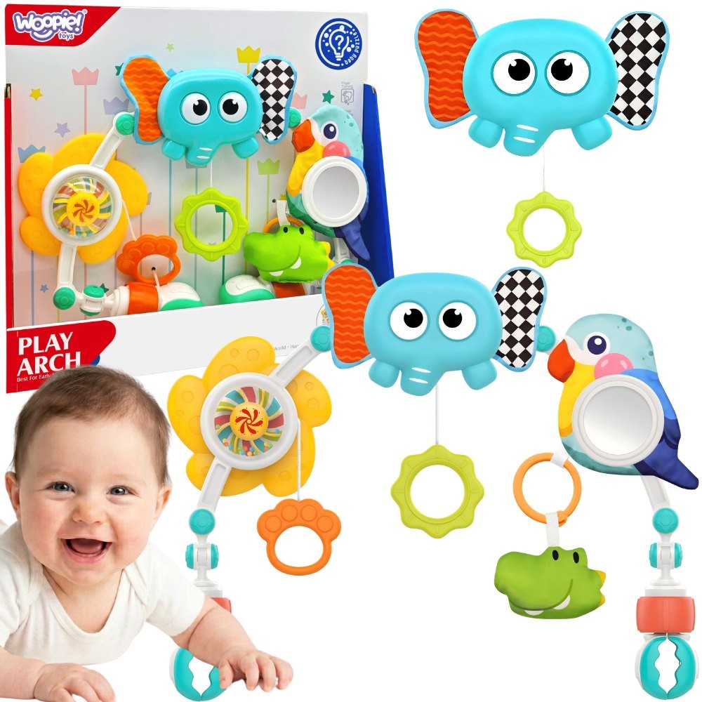 Woopie Baby Sensory Arch With Toys For Crib And Stroller Elephant Parrot
