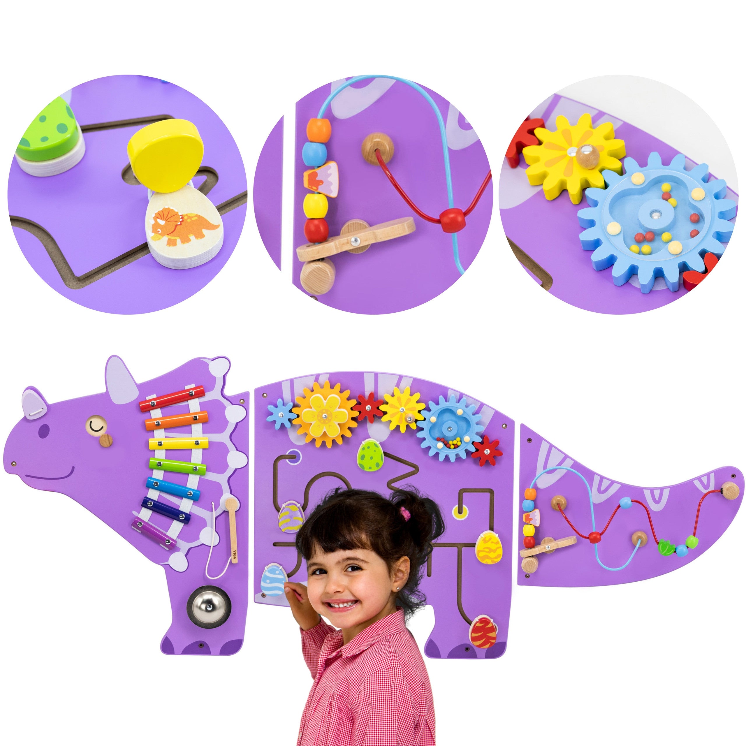 Дървена дъска за сензорна манипулация Viga Edu Triceratops
