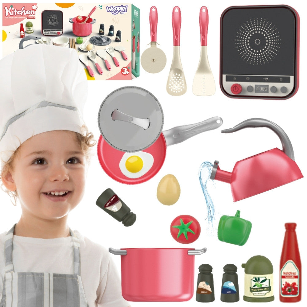 Woopie Little Chef's Set Индукционни тенджери Тиган Чайник розов 30 бр.