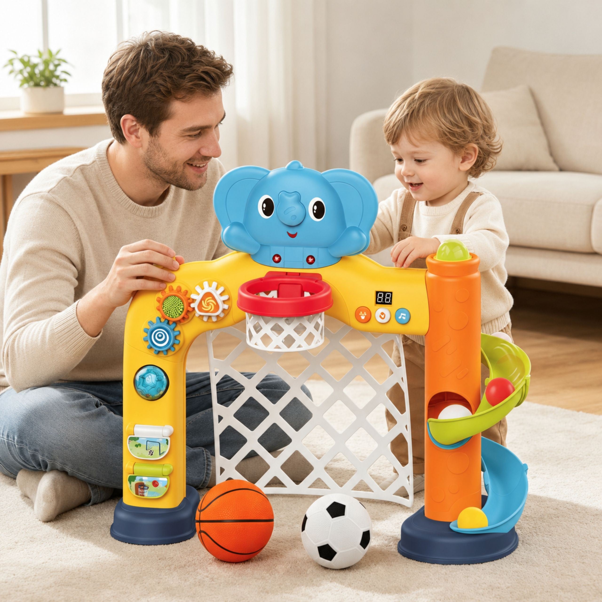 Woopie Baby Interactive Sports Center 2 În 1: Țel și Coș cu Elefant