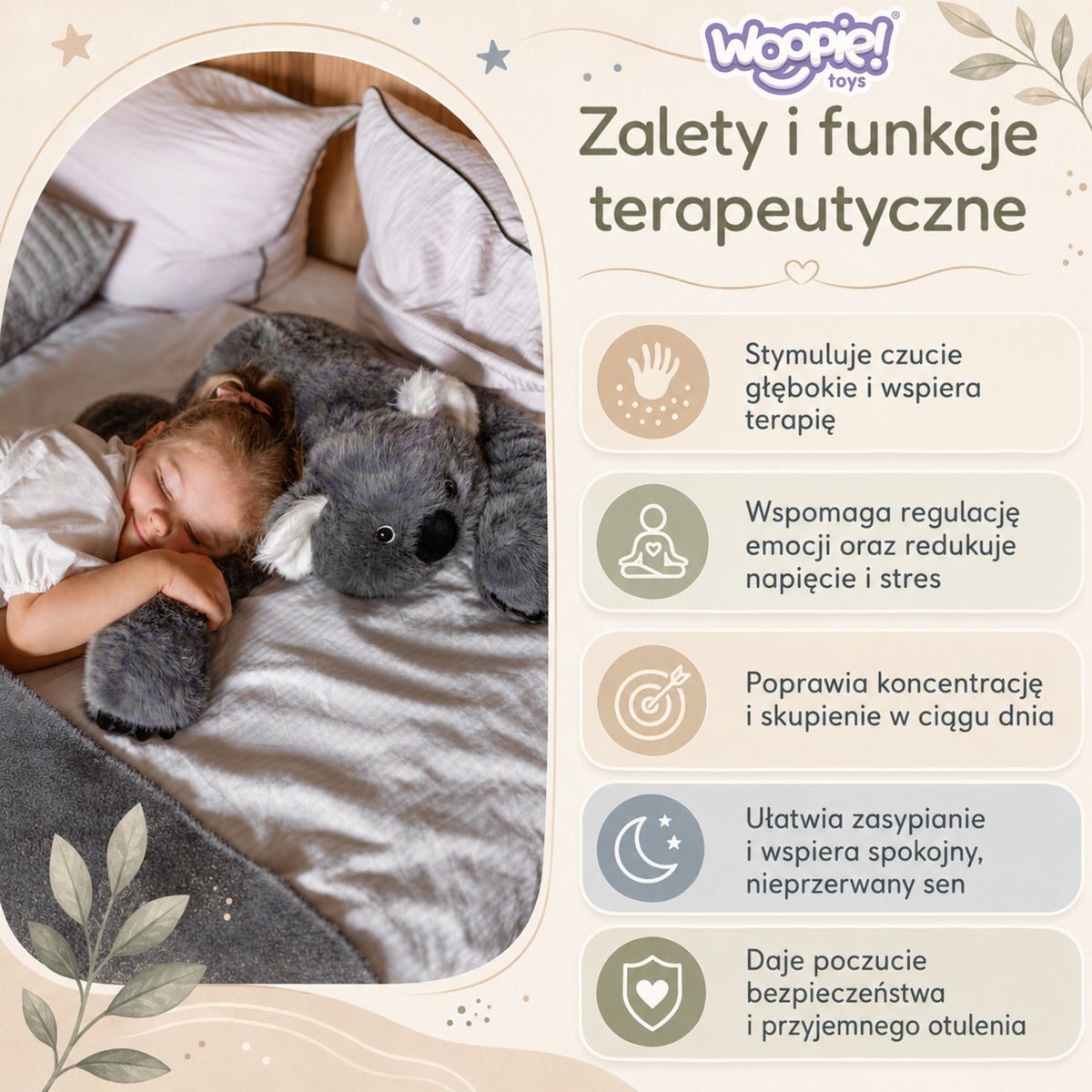 Woopie Koala Антистрес сензорна плюшена играчка с тежести 65 см 1500 г