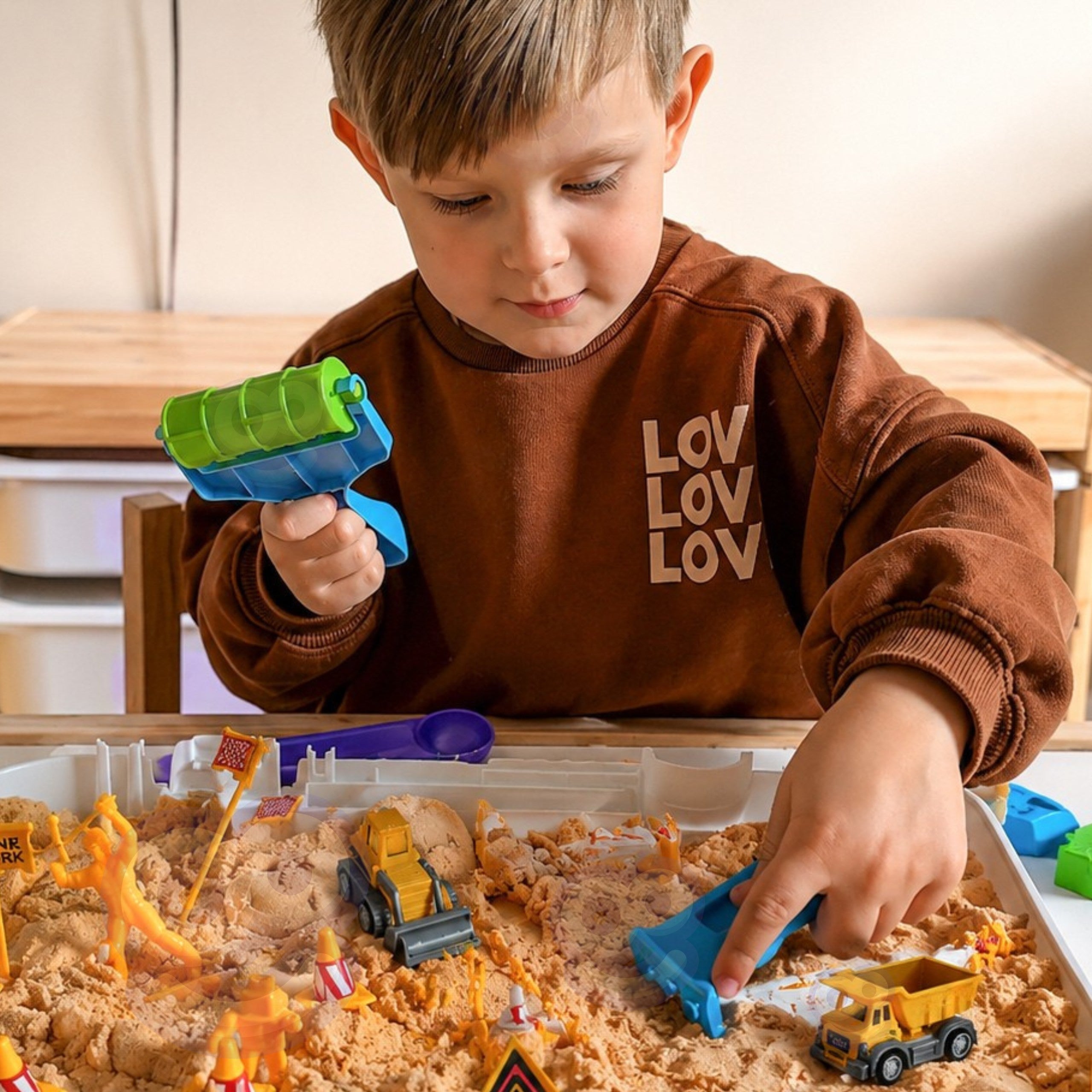 Woopie Kinetic Sand Stavební sada v kufru Vozidla 1kg