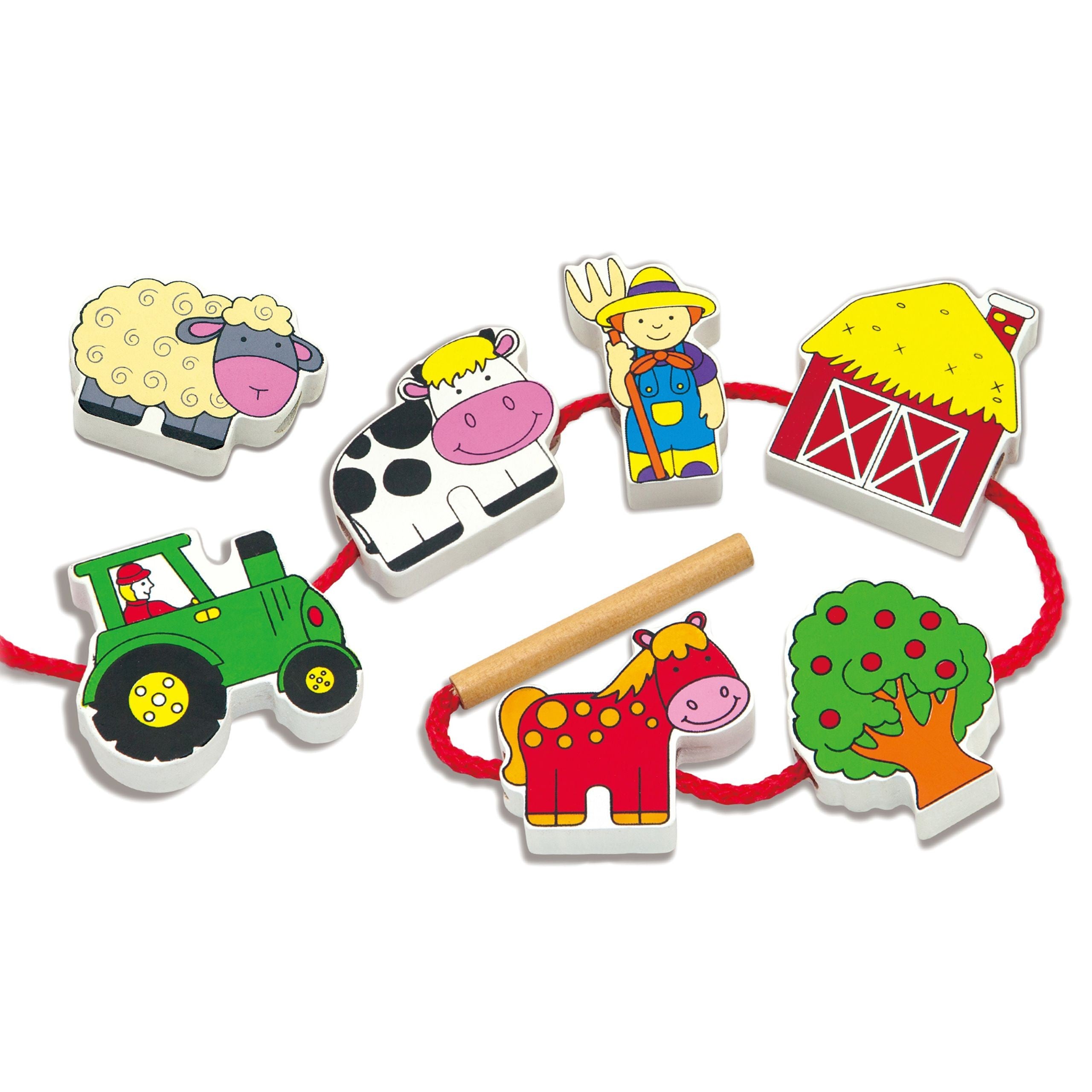 Viga Wooden Twining Blocks Montessori Threading Farm