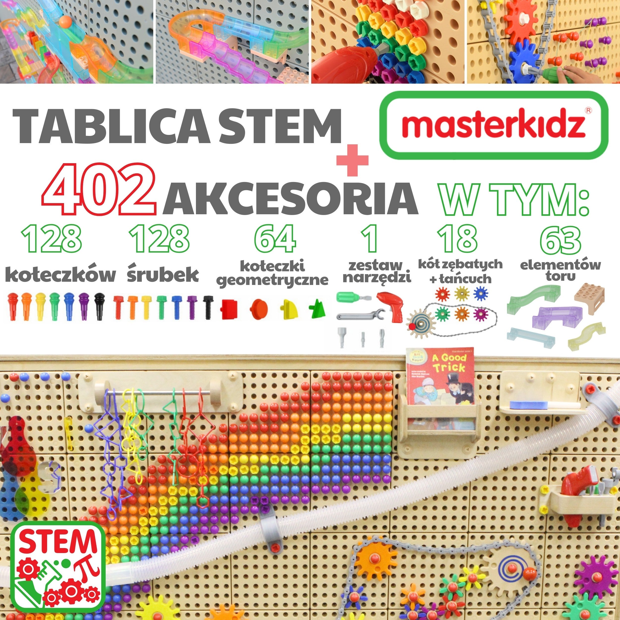 Kreatívna vzdelávacia doska Masterkidz voľne stojaca predstavca 125 x 86 + súprava príslušenstva