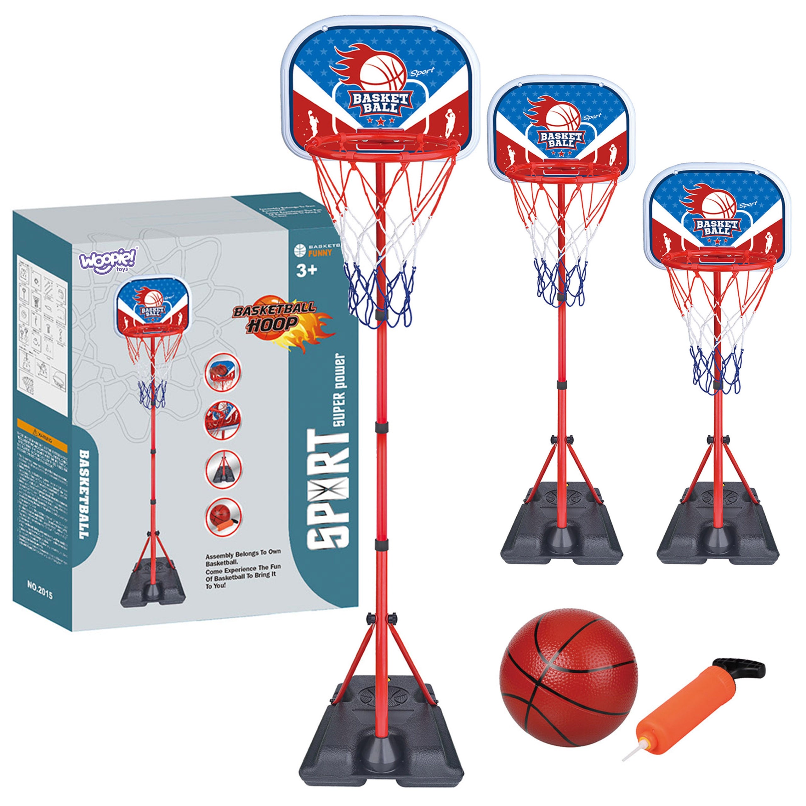 Woopie Freestanding Basketball Set Adjustable Height 90-170cm + Ball