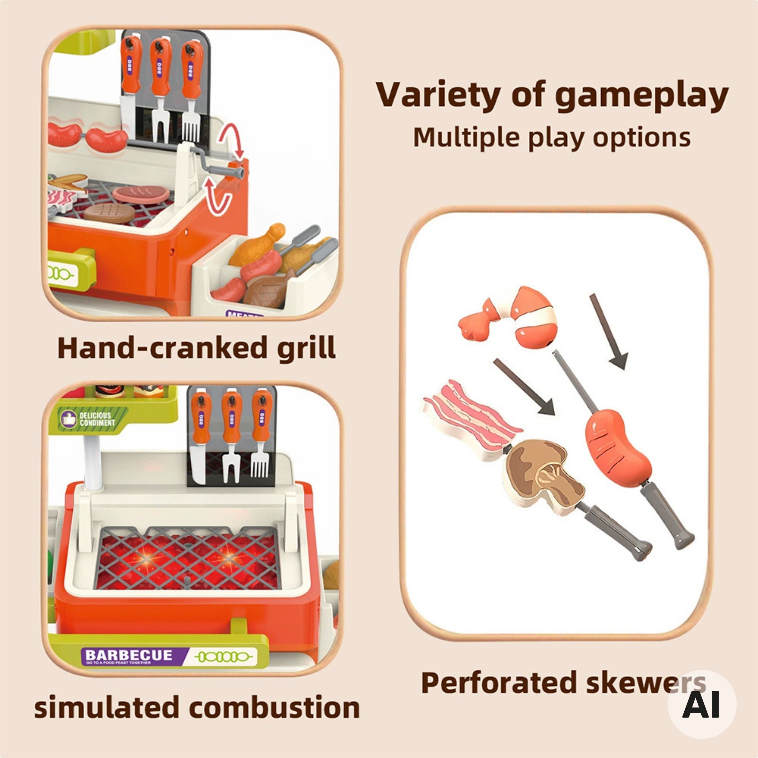 Woopie Interactive Bbq Grilling Cart 51-piece Grill Stand Real Grilling Effects