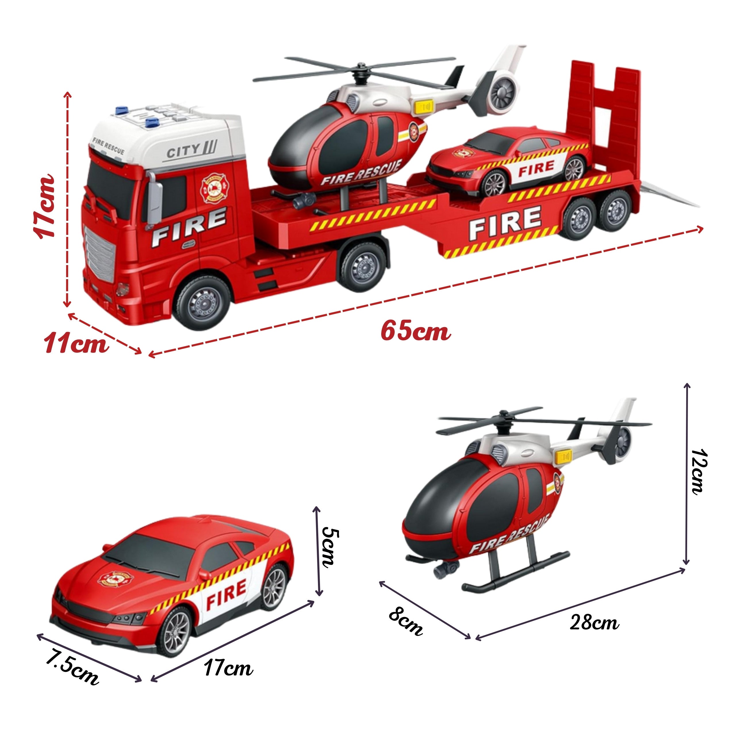 Woopie Juego de vehículos Camión de bomberos Helicóptero Coche Luz de sonido