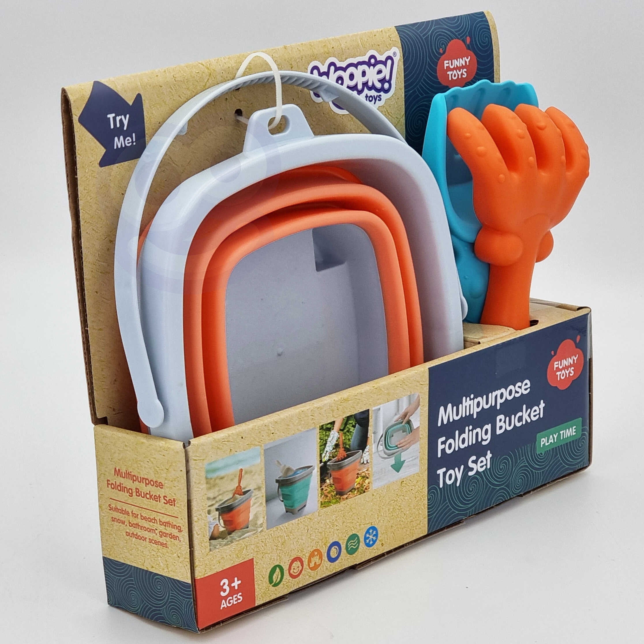 Woopie Falteimer mit Rechen und Schaufel-Set, Orange