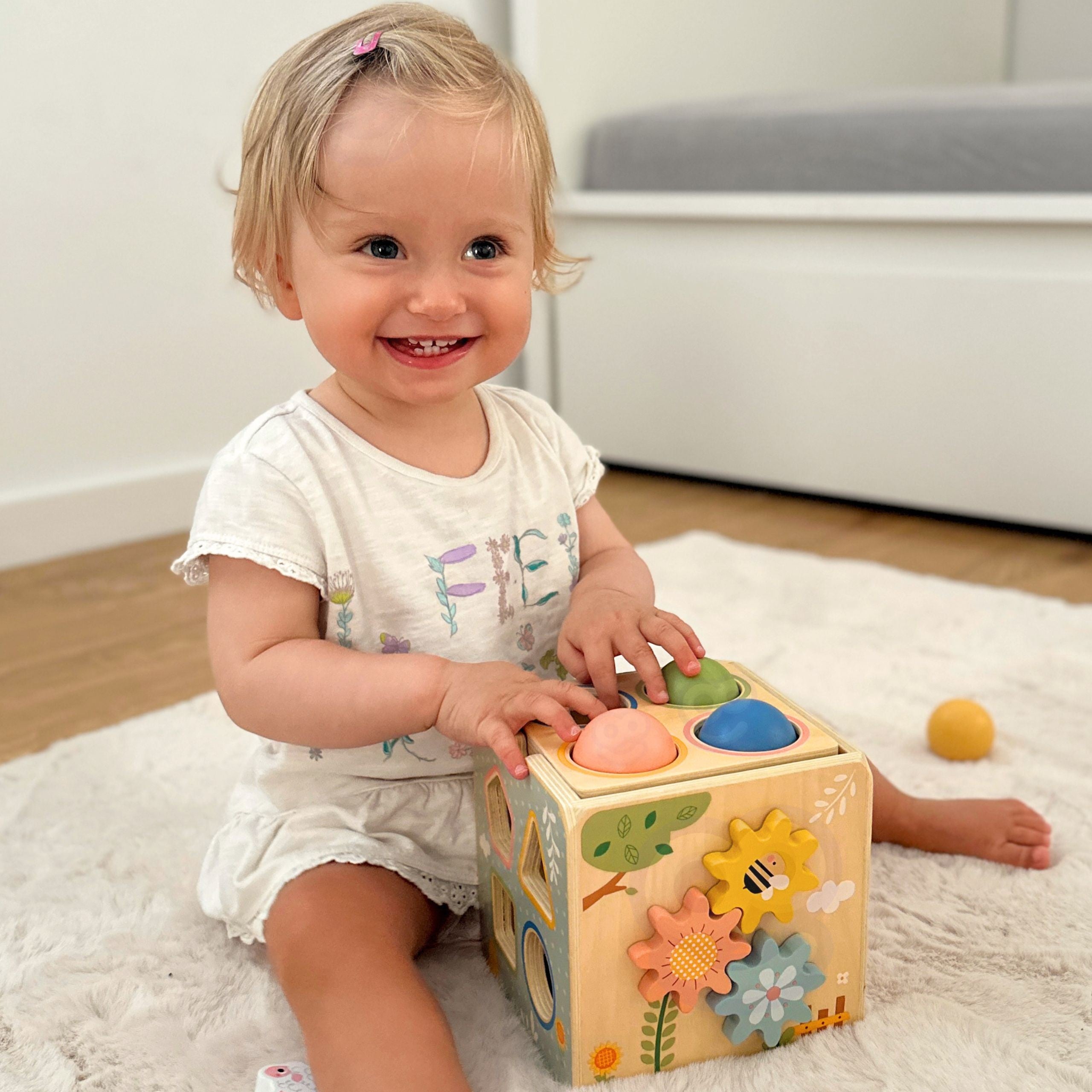 Tooky Toy Wooden Spring Educational Cube 5-in-1