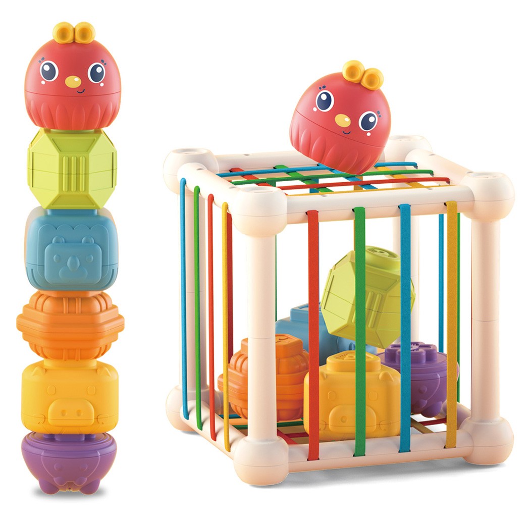 Woopie Baby Flexible Sensory Cube Sorter For Children Animals + Rattle 7 Pcs.