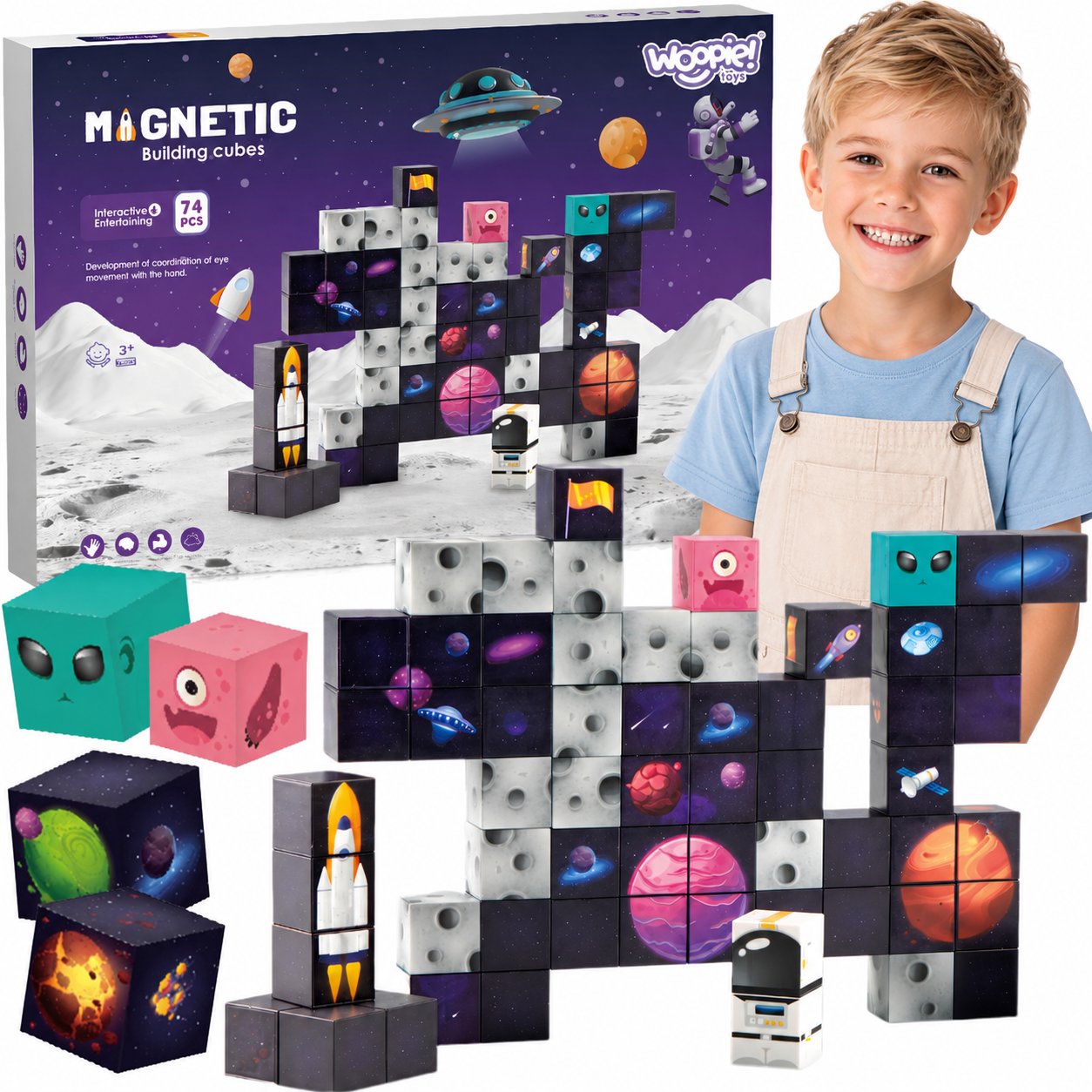 Woopie Cubes de Construction Magnétiques Cosmos 74 Pcs.